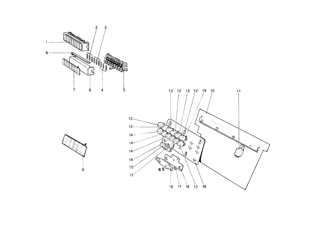 Ferrari 512 BB (Carburetor) Fuses And Relays exploded diagram