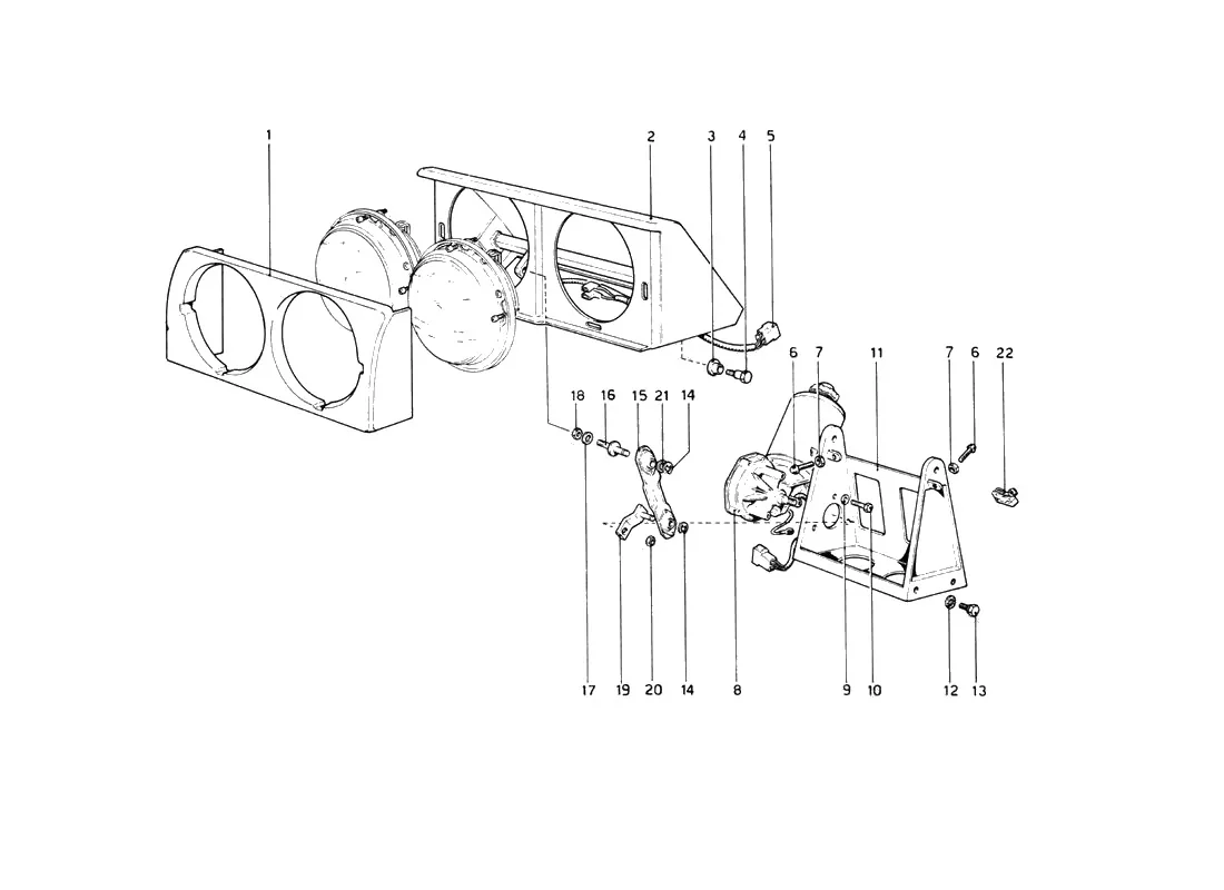 Ferrari 512 BB (Carburetor) Headlight Lifting Device exploded diagram