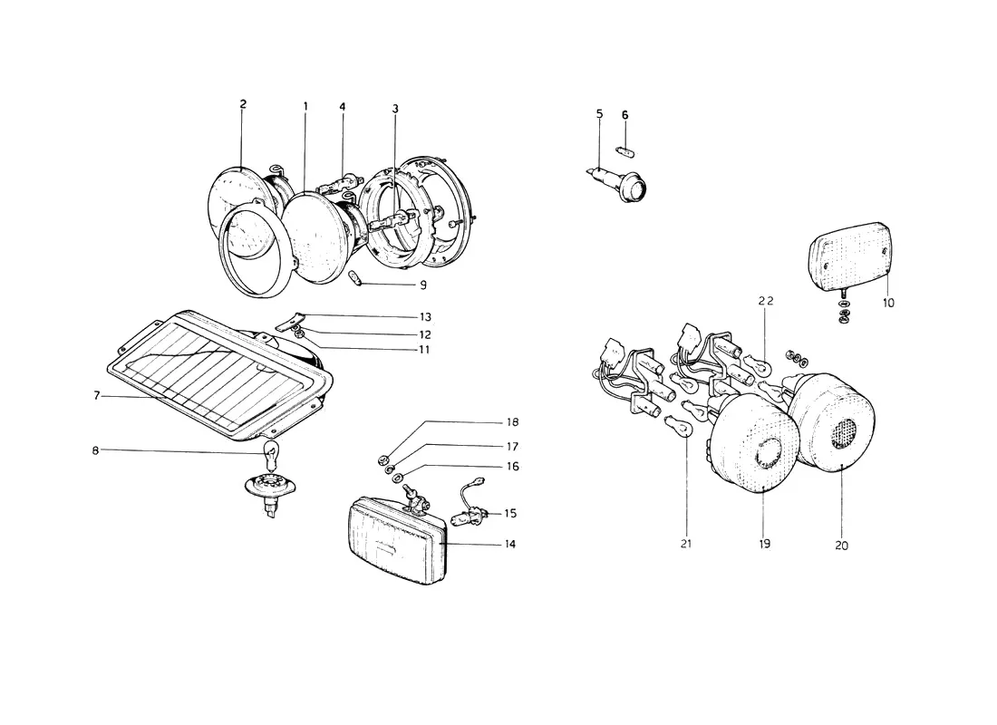 Ferrari 512 BB (Carburetor) Lights exploded diagram