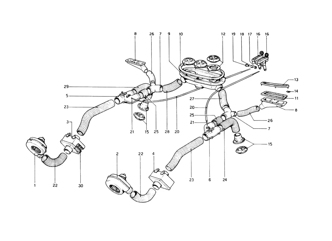 Ferrari 512 BB (Carburetor) Heating System exploded diagram