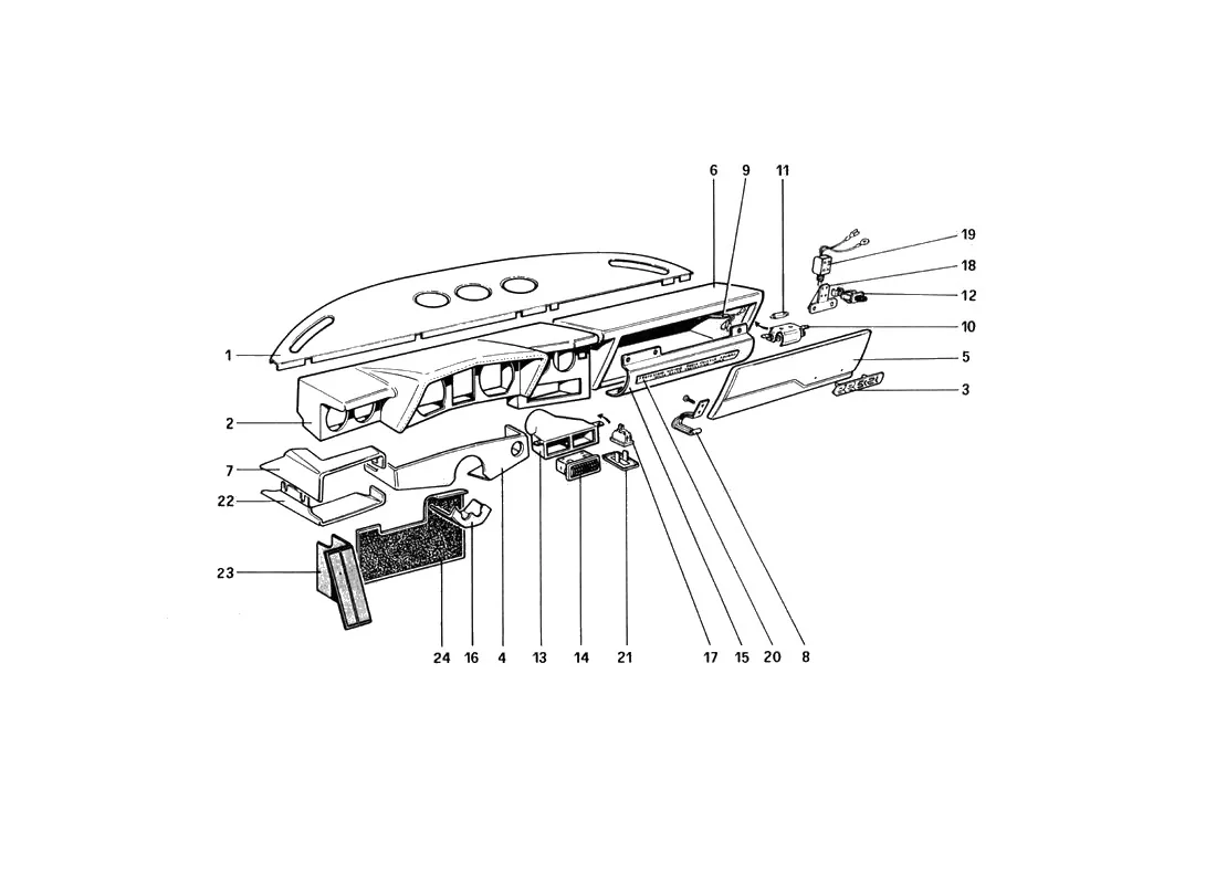 Ferrari 512 BBi Instrument Panel exploded diagram