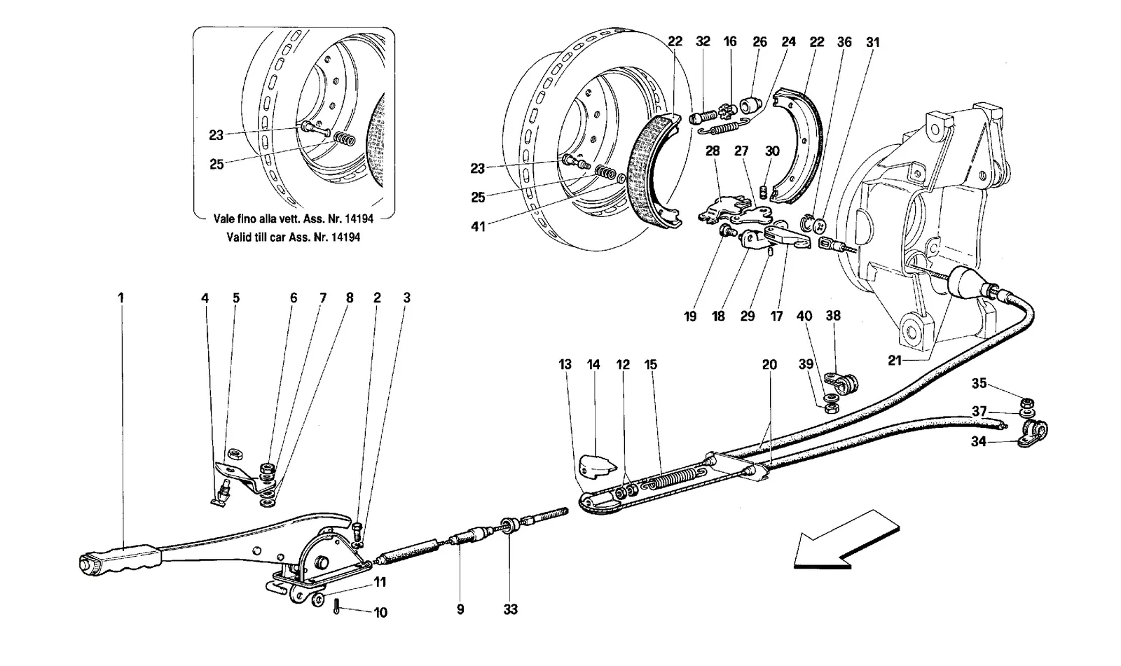 Ferrari 512 TR Hand - Brake Control exploded diagram