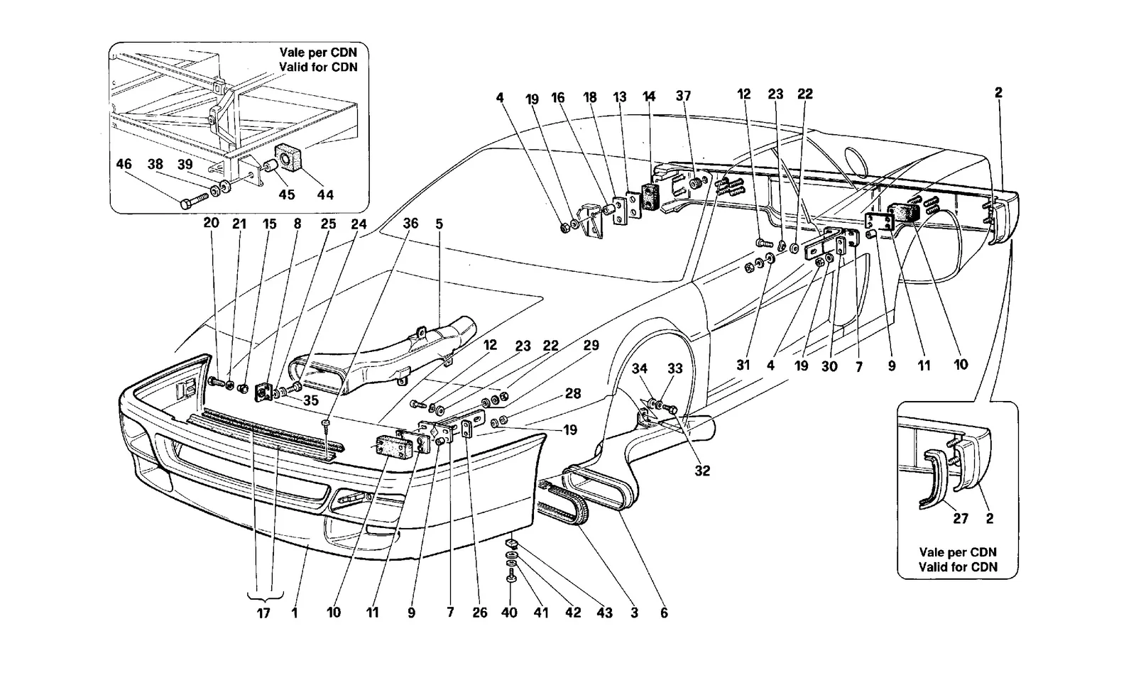 Ferrari 512 TR Bumpers exploded diagram