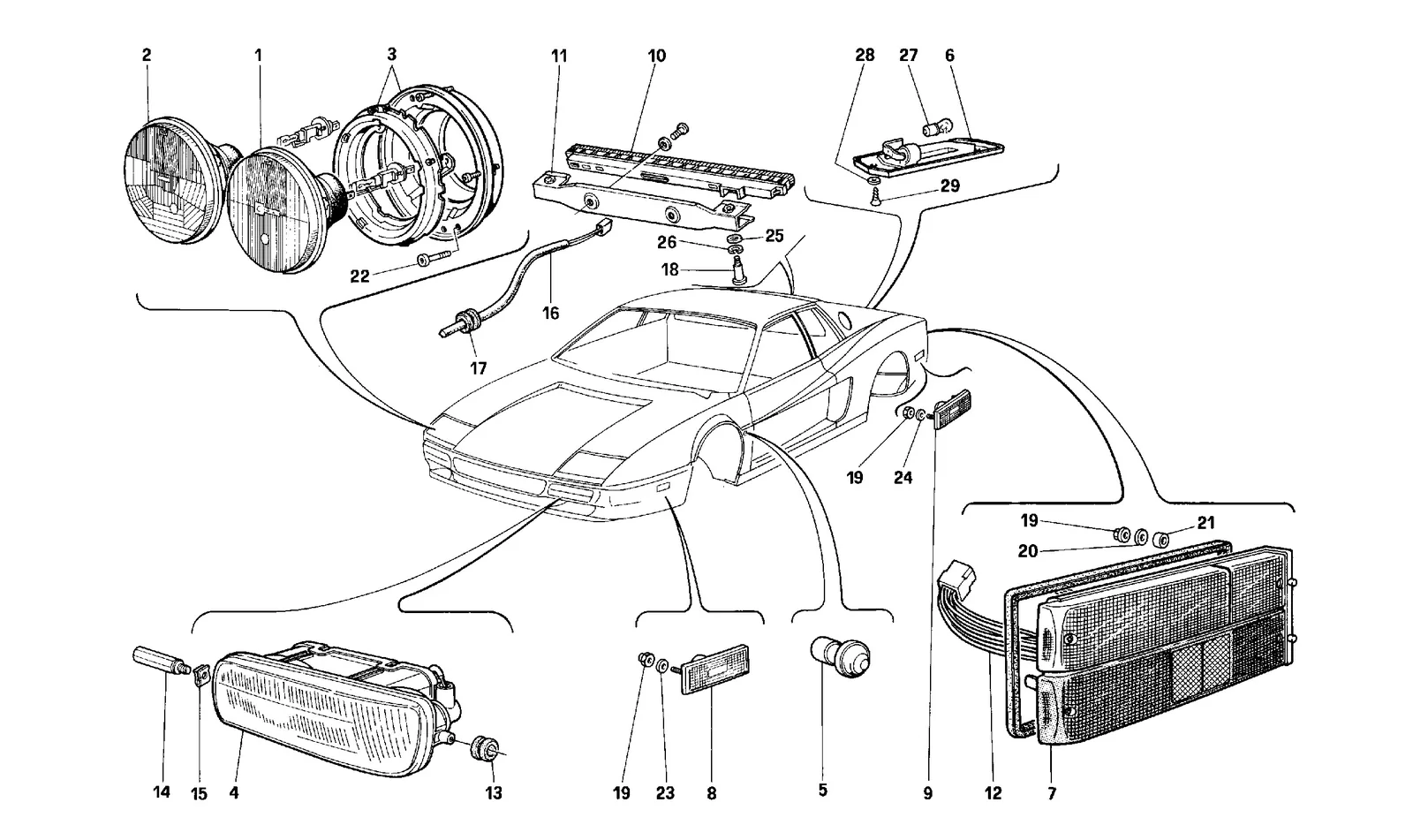 Ferrari 512 TR Lamps exploded diagram
