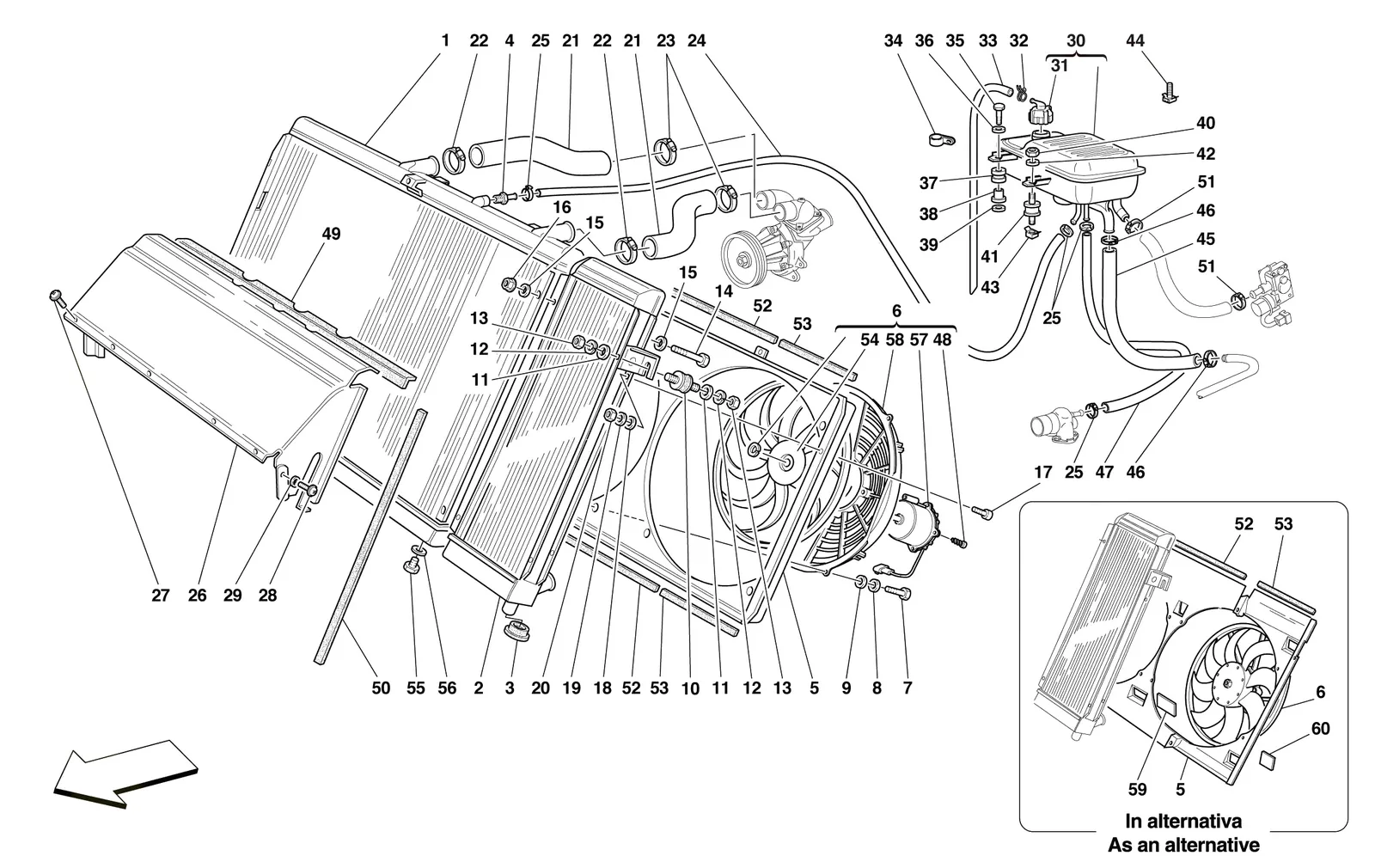 Ferrari 550 Barchetta Cooling System - Radiator And Nourice exploded diagram
