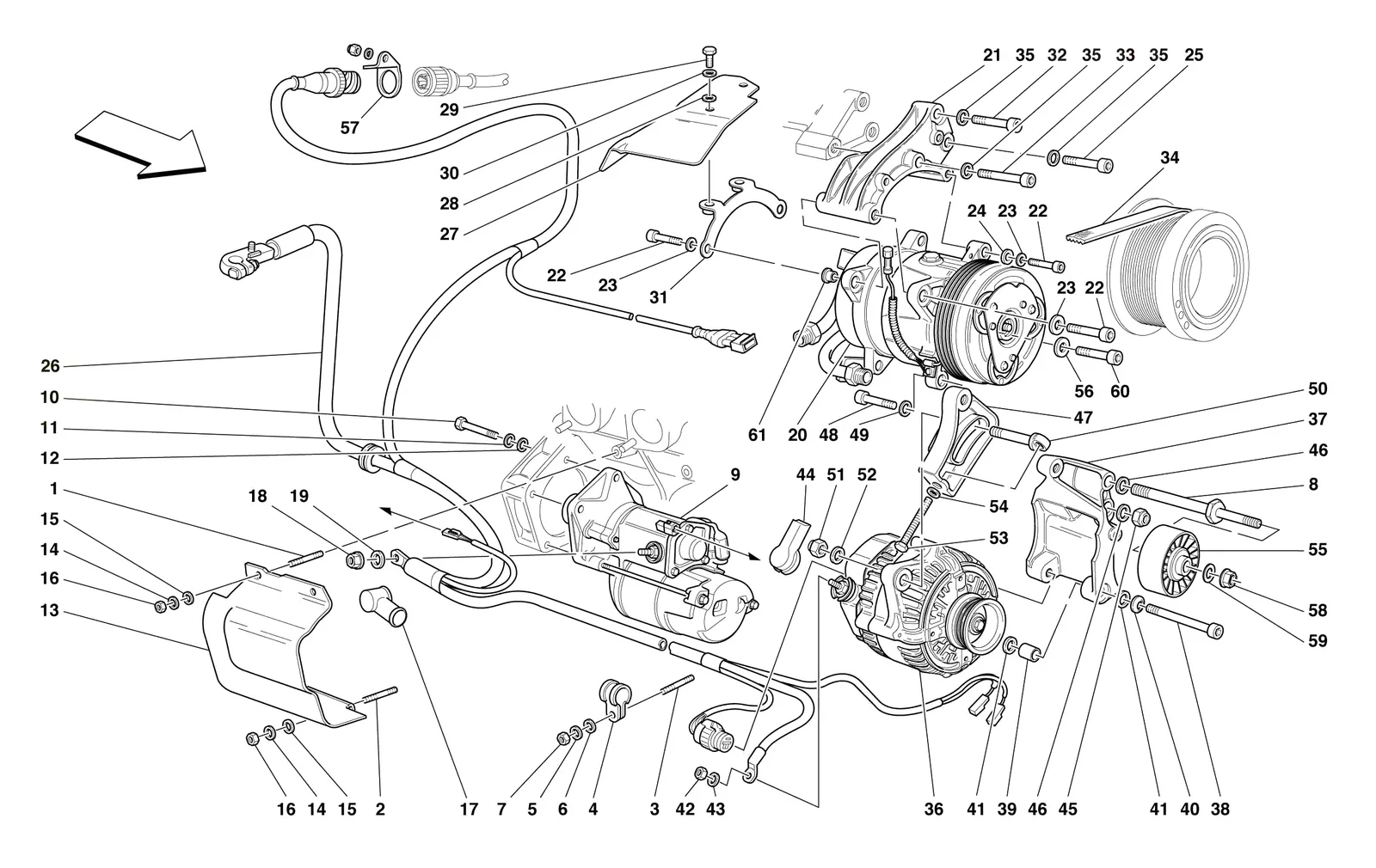Alternator - Starting Motor - Air Conditioning Compressor