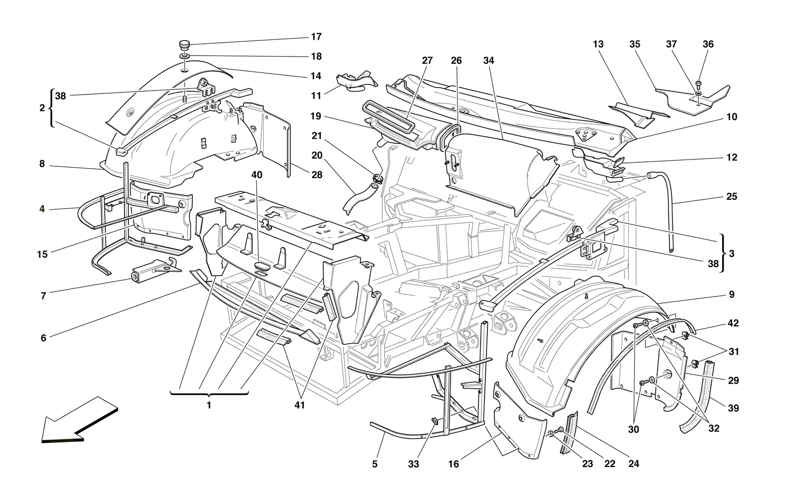 Ferrari 550 Barchetta Front Structures And Components exploded diagram