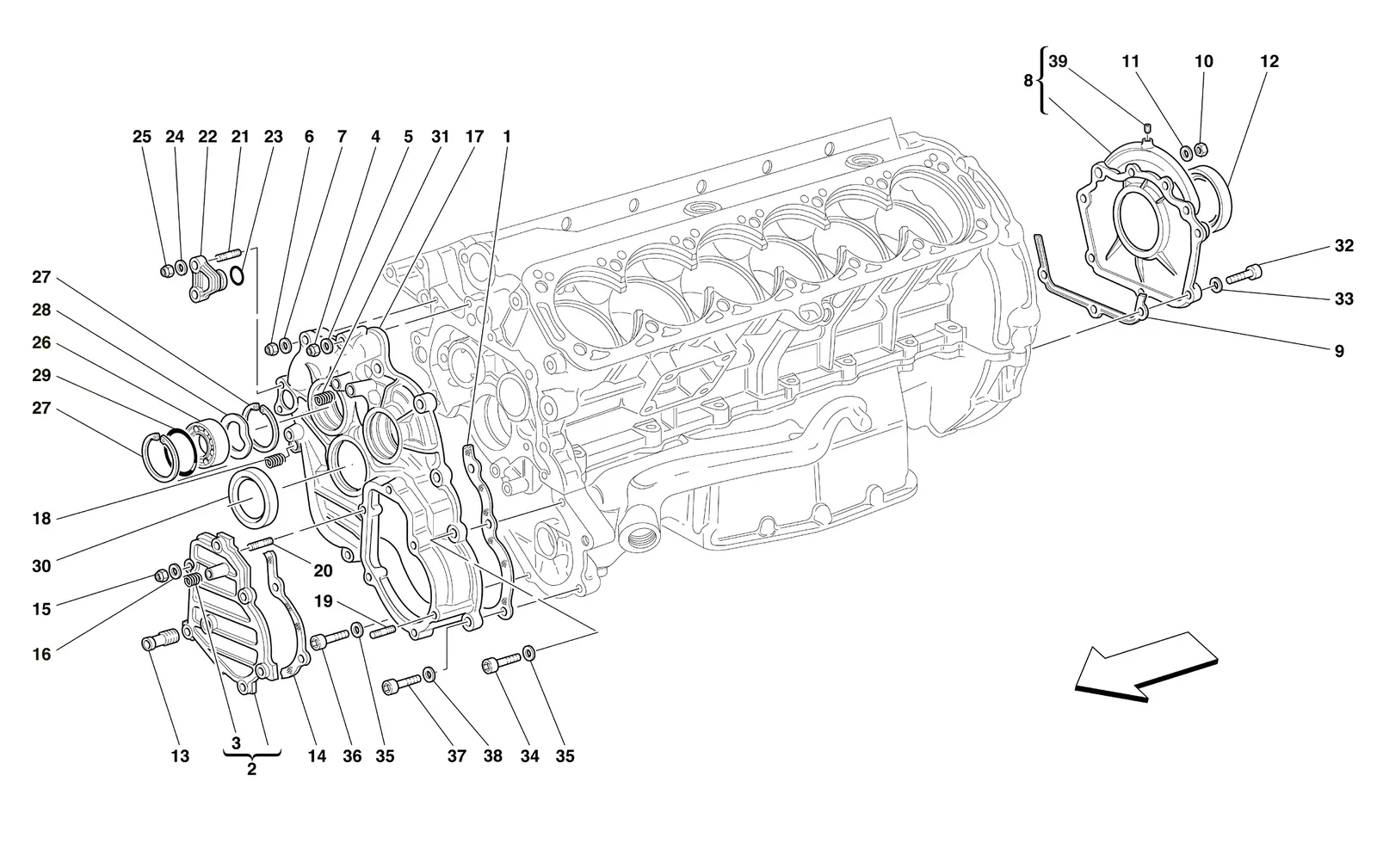 Ferrari 550 Maranello Crankcase - Covers exploded diagram