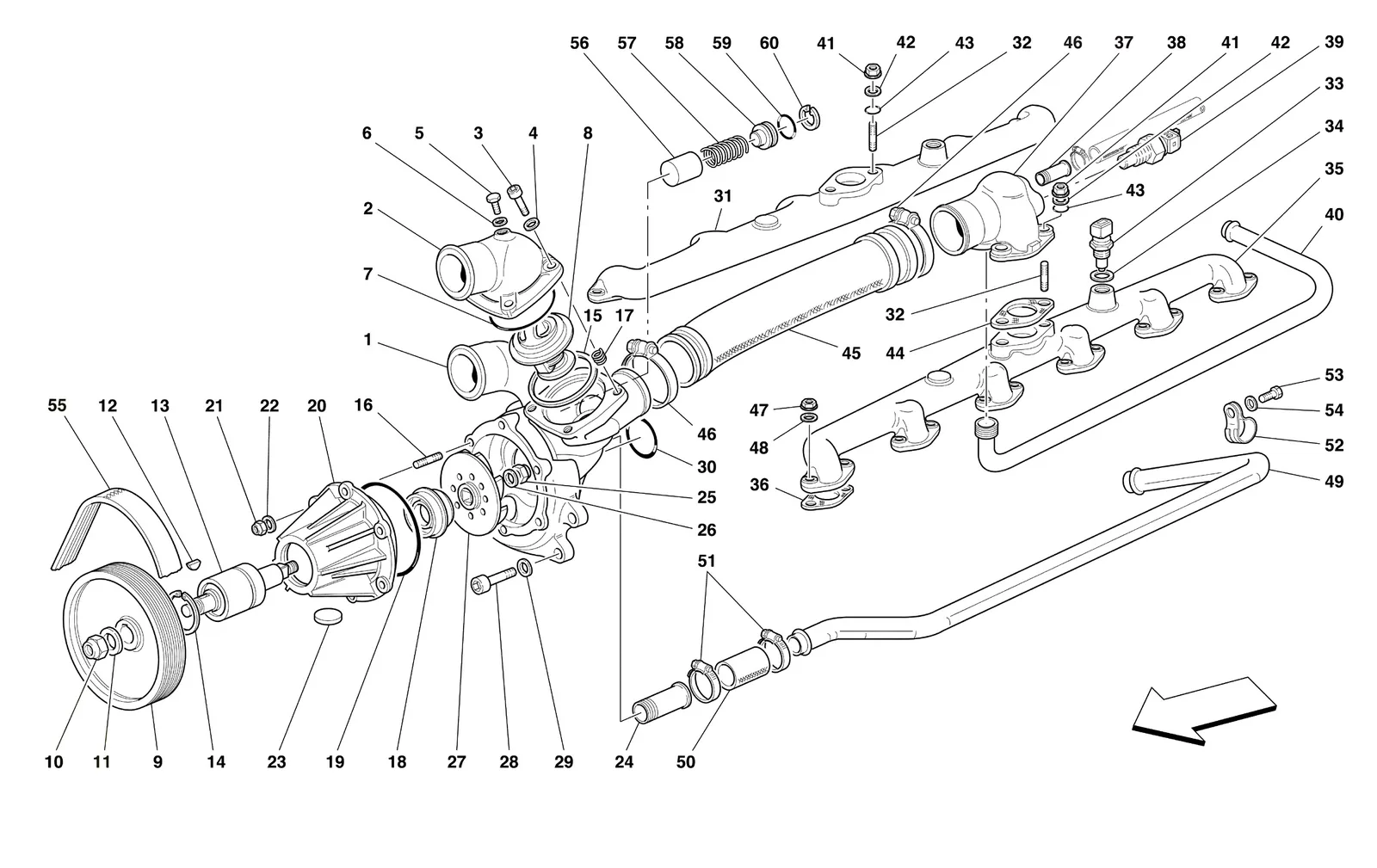 Ferrari 550 Maranello Water Pump exploded diagram