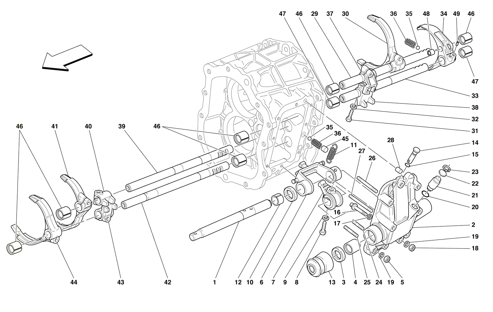Ferrari 550 Maranello Inside Gearbox Controls exploded diagram