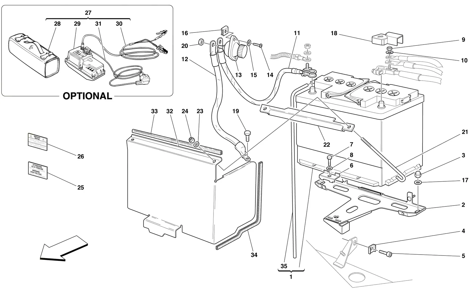 Ferrari 550 Maranello Battery exploded diagram