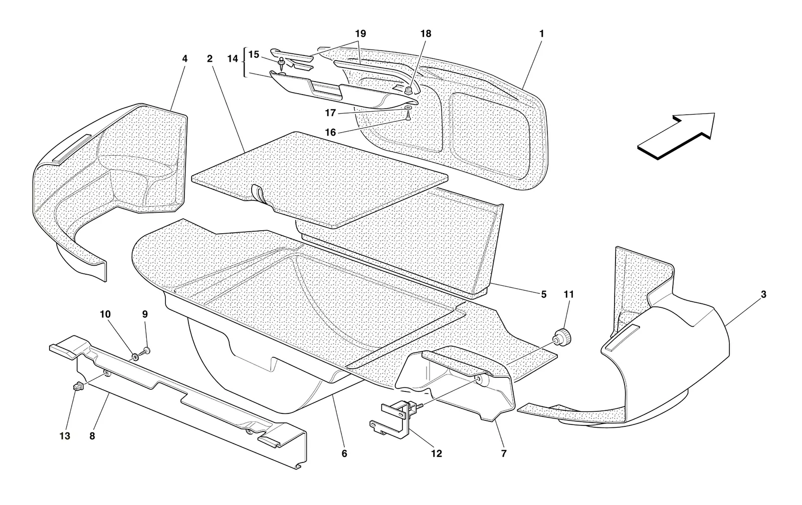 Ferrari 550 Maranello Boot Upholstery exploded diagram
