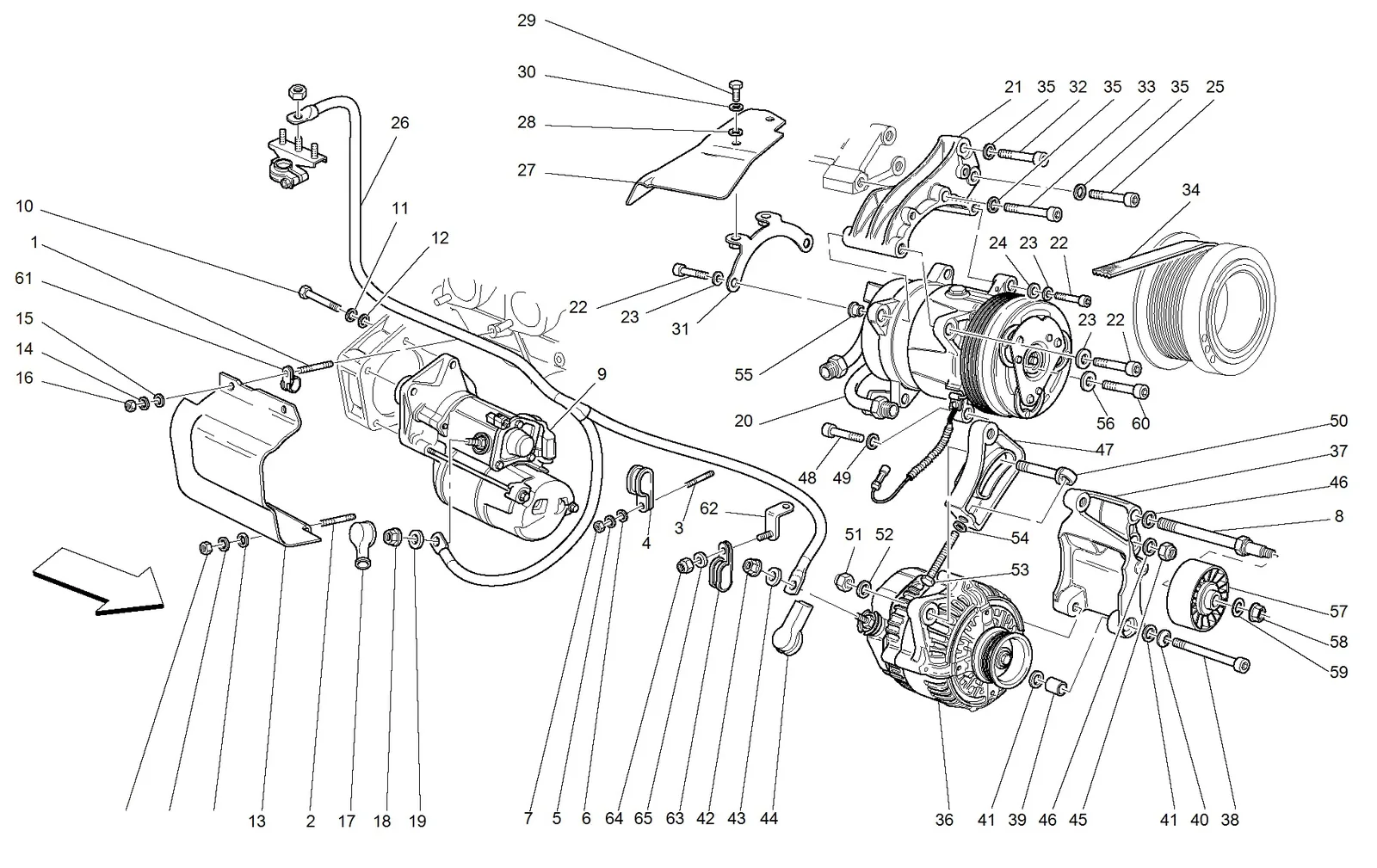Alternator - Starting Motor - Air Conditioning Compressor