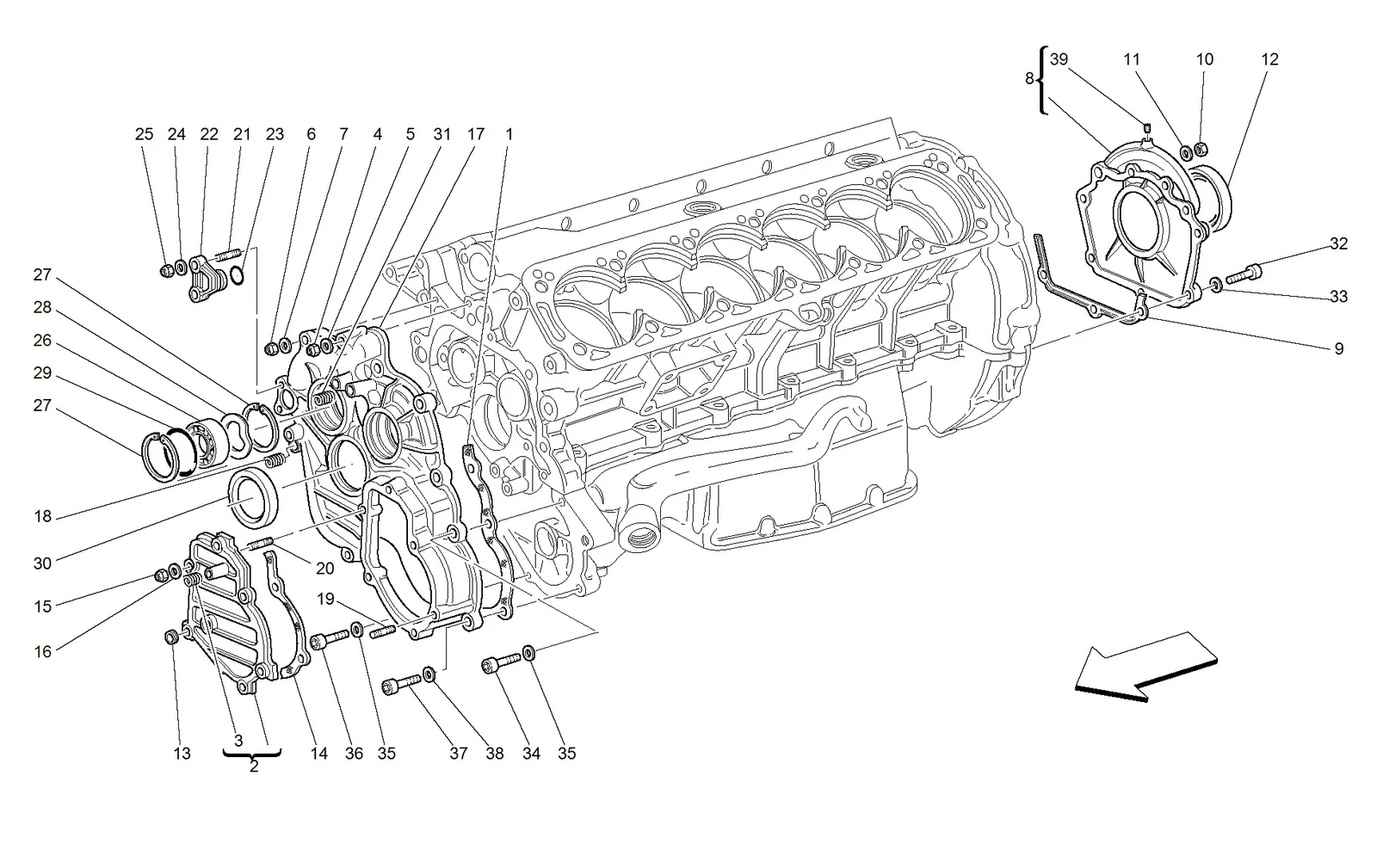 Ferrari 575M Maranello Crankcase - Covers exploded diagram
