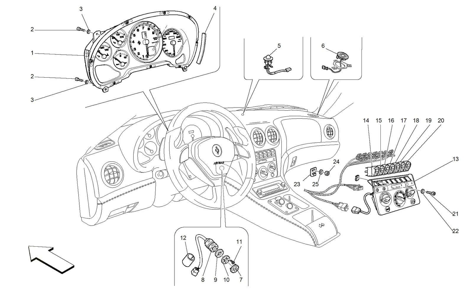 Ferrari 575M Maranello Instruments exploded diagram