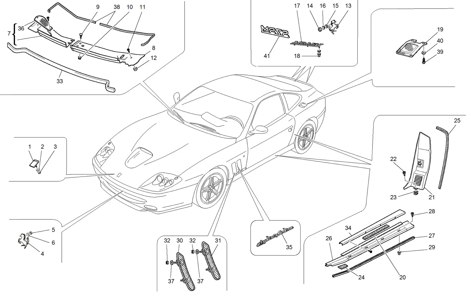 Ferrari 575M Maranello Outside Finishings exploded diagram