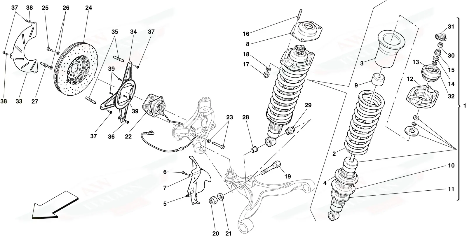 Front Suspension - Shock Absorber And Brake Disc