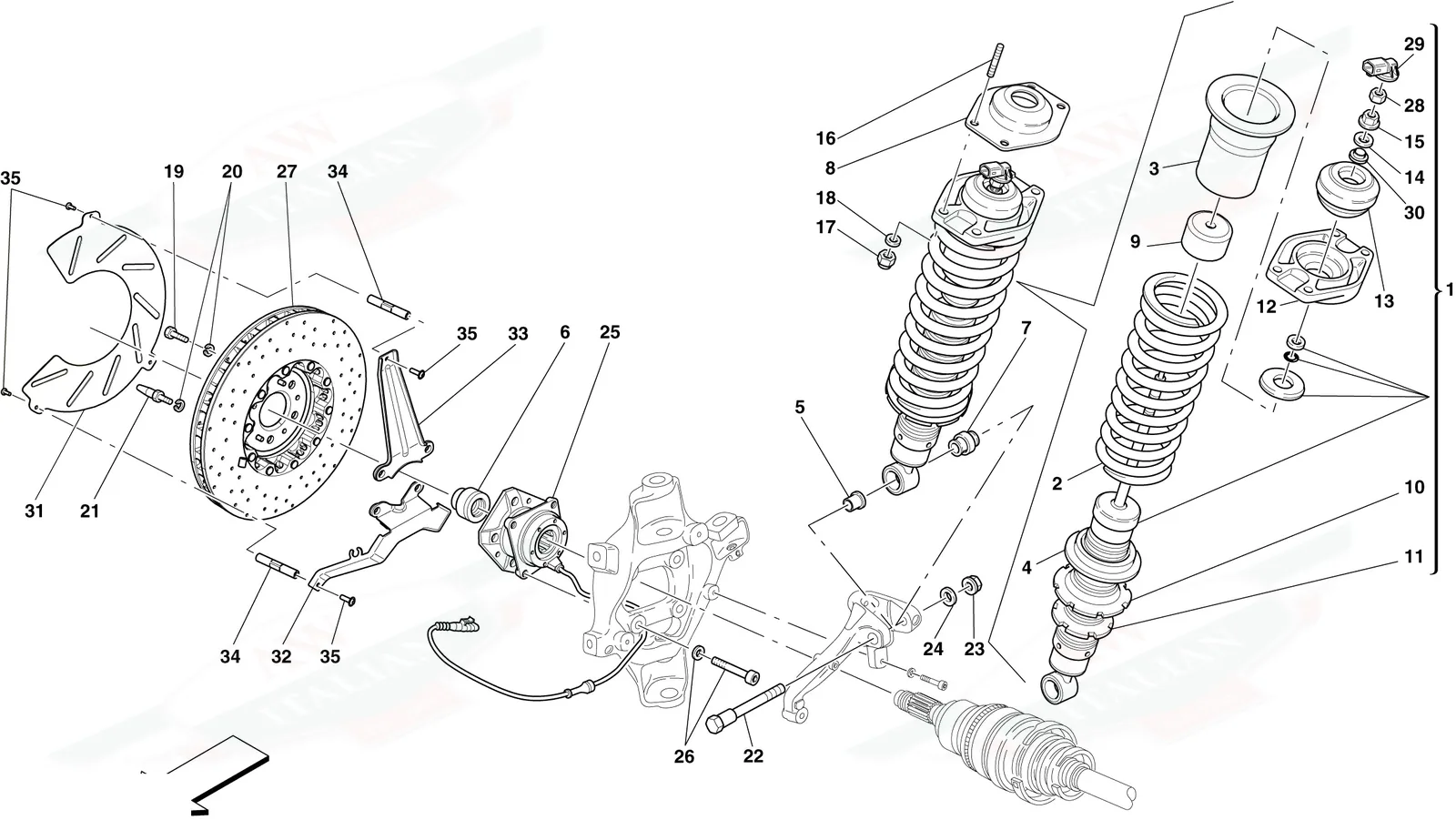 Rear Suspension - Shock Absorber And Brake Disc