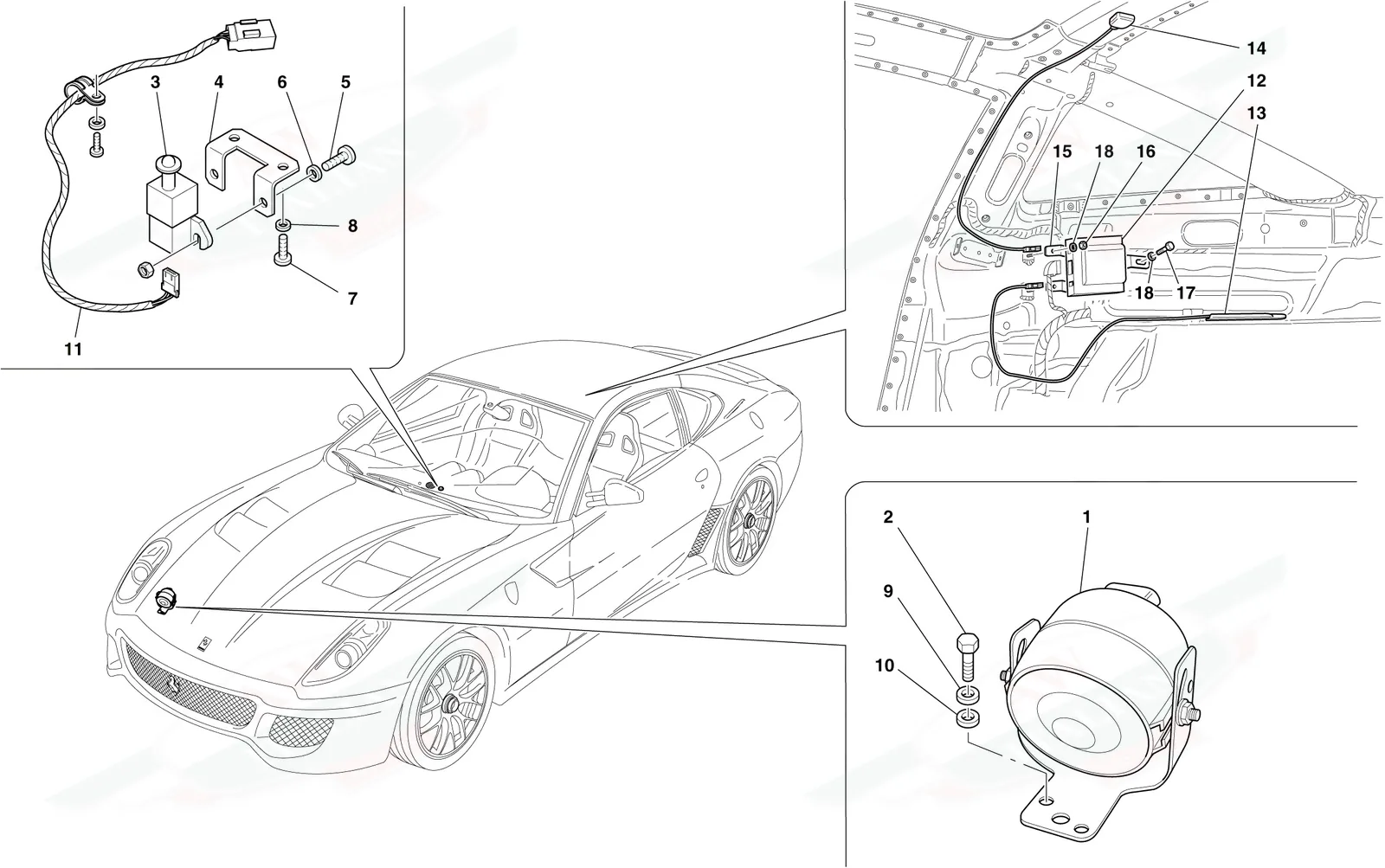 Ferrari 599 GTO Antitheft System Ecus And Devices exploded diagram