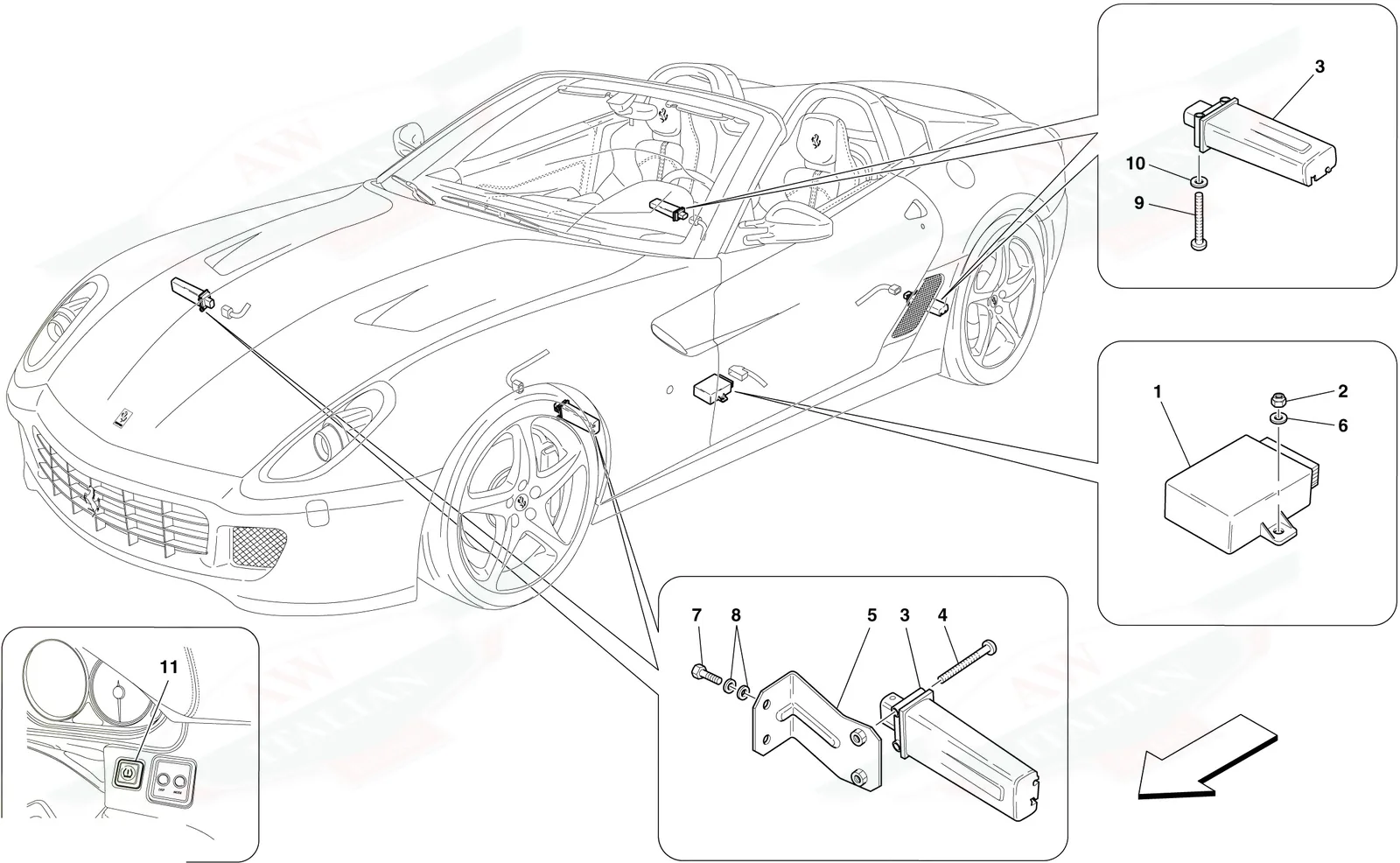 Ferrari 599 SA Aperta Tyre Pressure Monitoring System exploded diagram