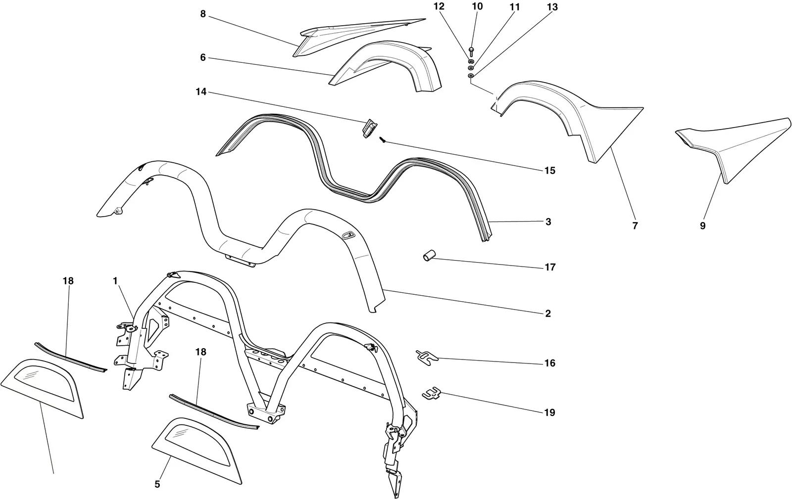 Ferrari 599 SA Aperta Rollbar exploded diagram