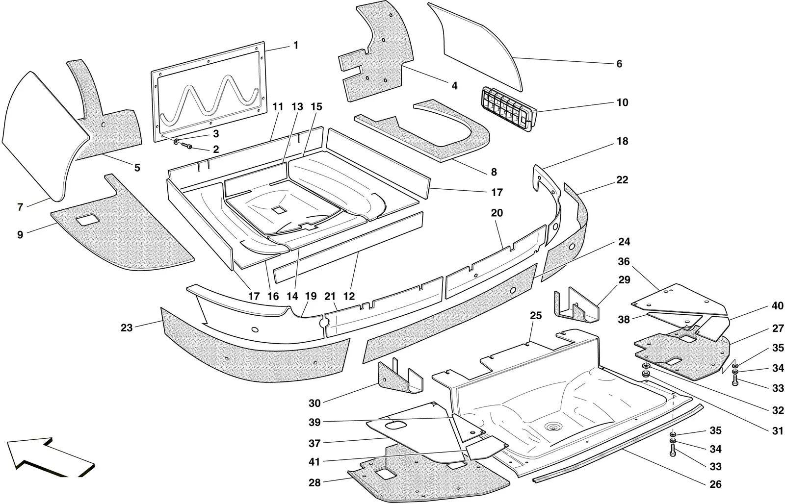 Ferrari 599 SA Aperta Luggage Compartment Insulation exploded diagram
