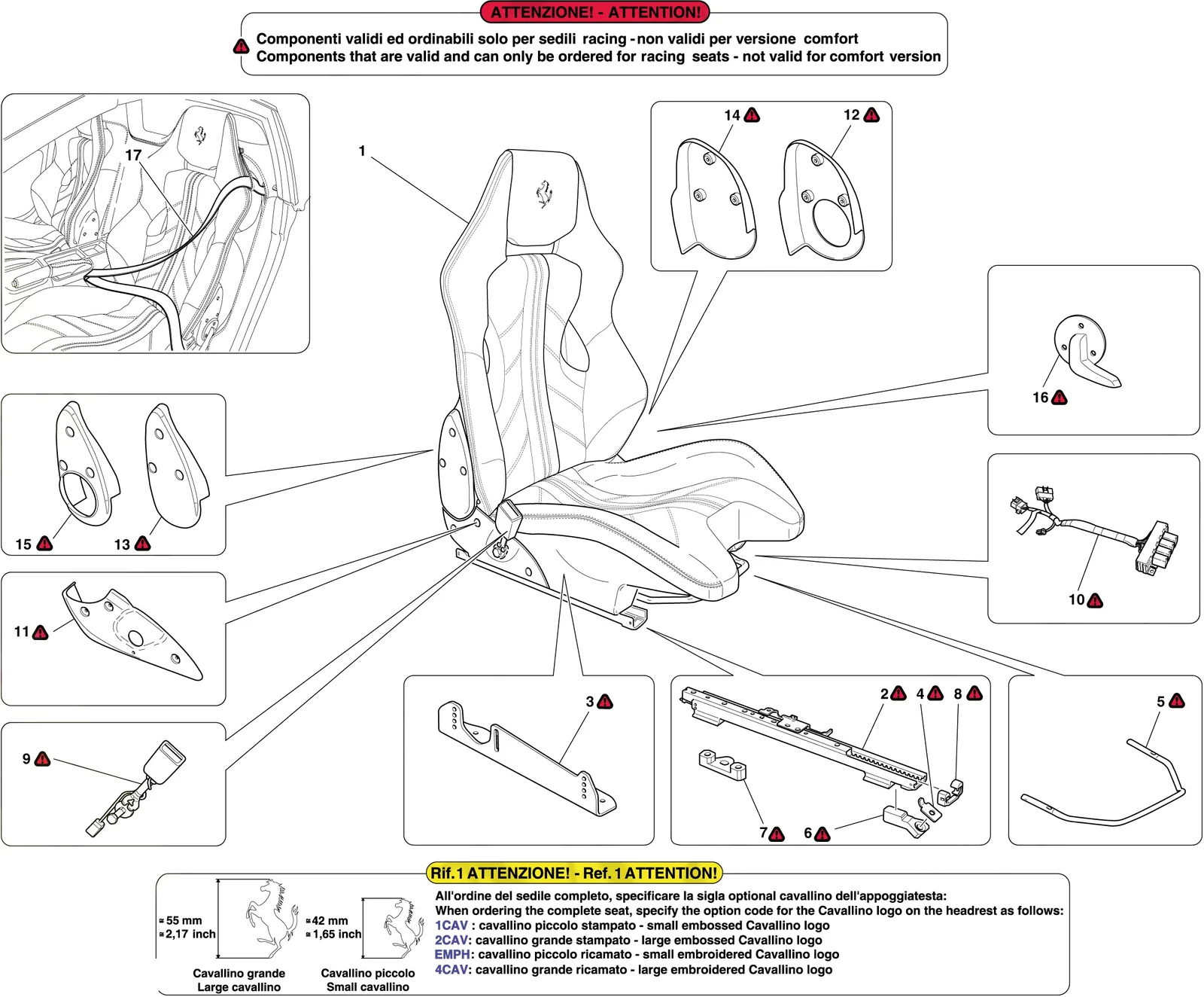 Ferrari 599 SA Aperta Front Racing Seat - Guides And Adjustment Mechanisms exploded diagram