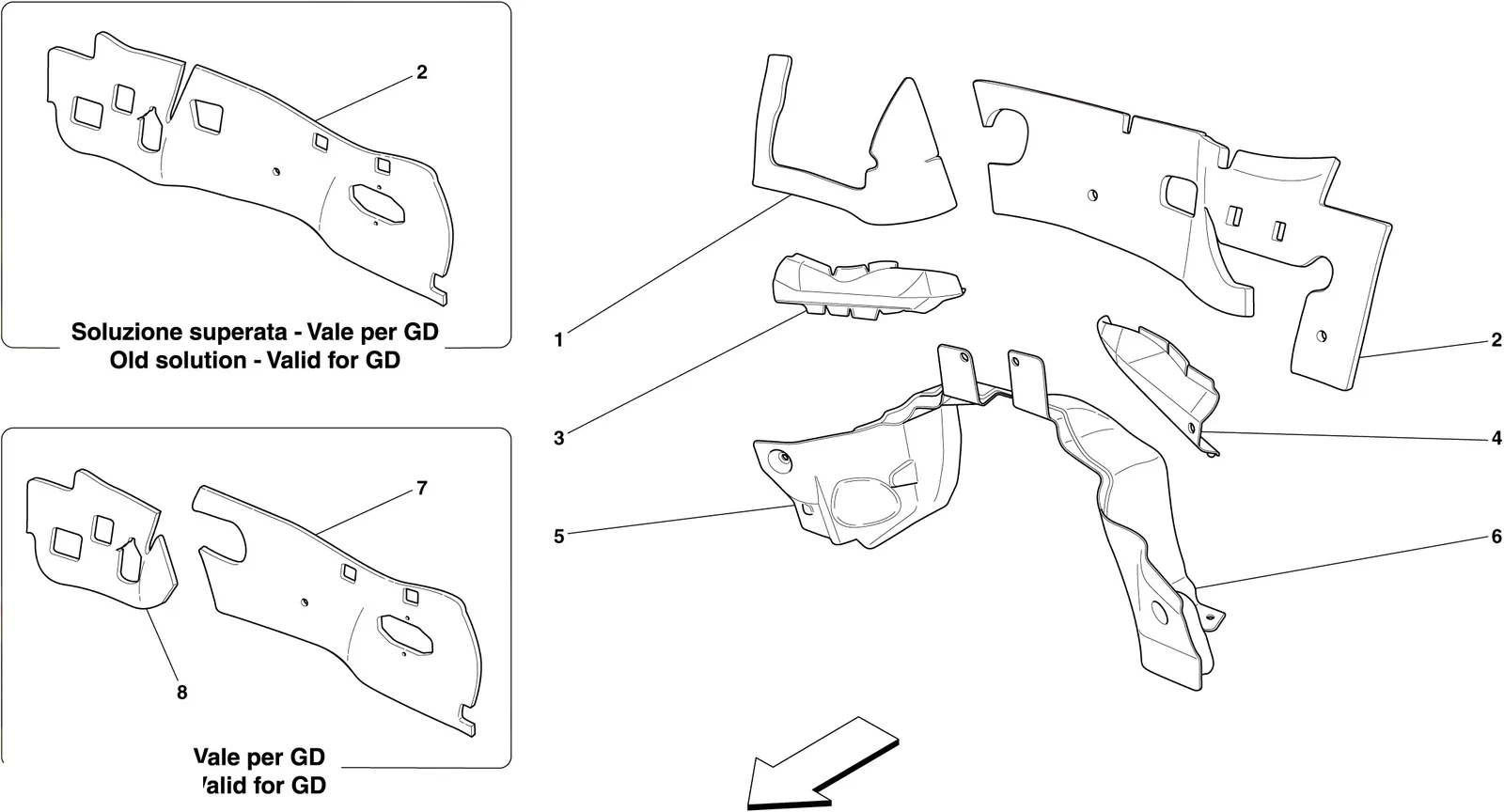 Ferrari 612 Scaglietti Engine Compartment Firewall Insulation exploded diagram