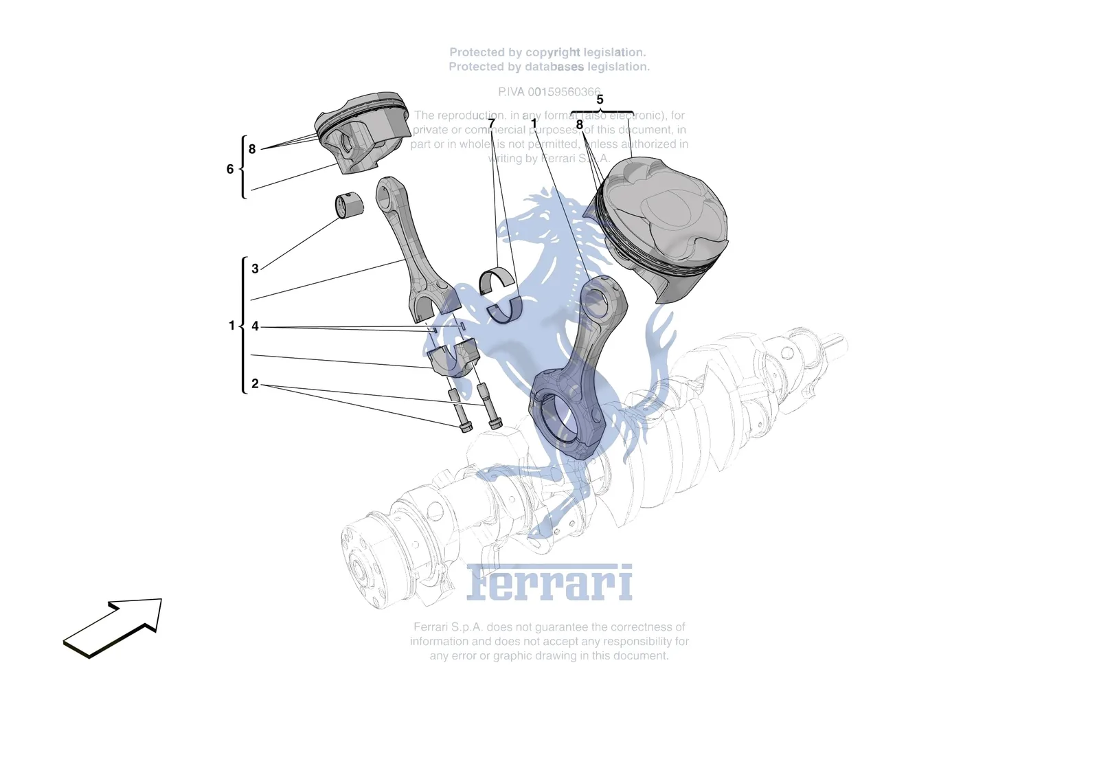 Ferrari 812 Competizione [ENGINE] - B.5 - PISTONS AND CONNECTING RODS exploded diagram