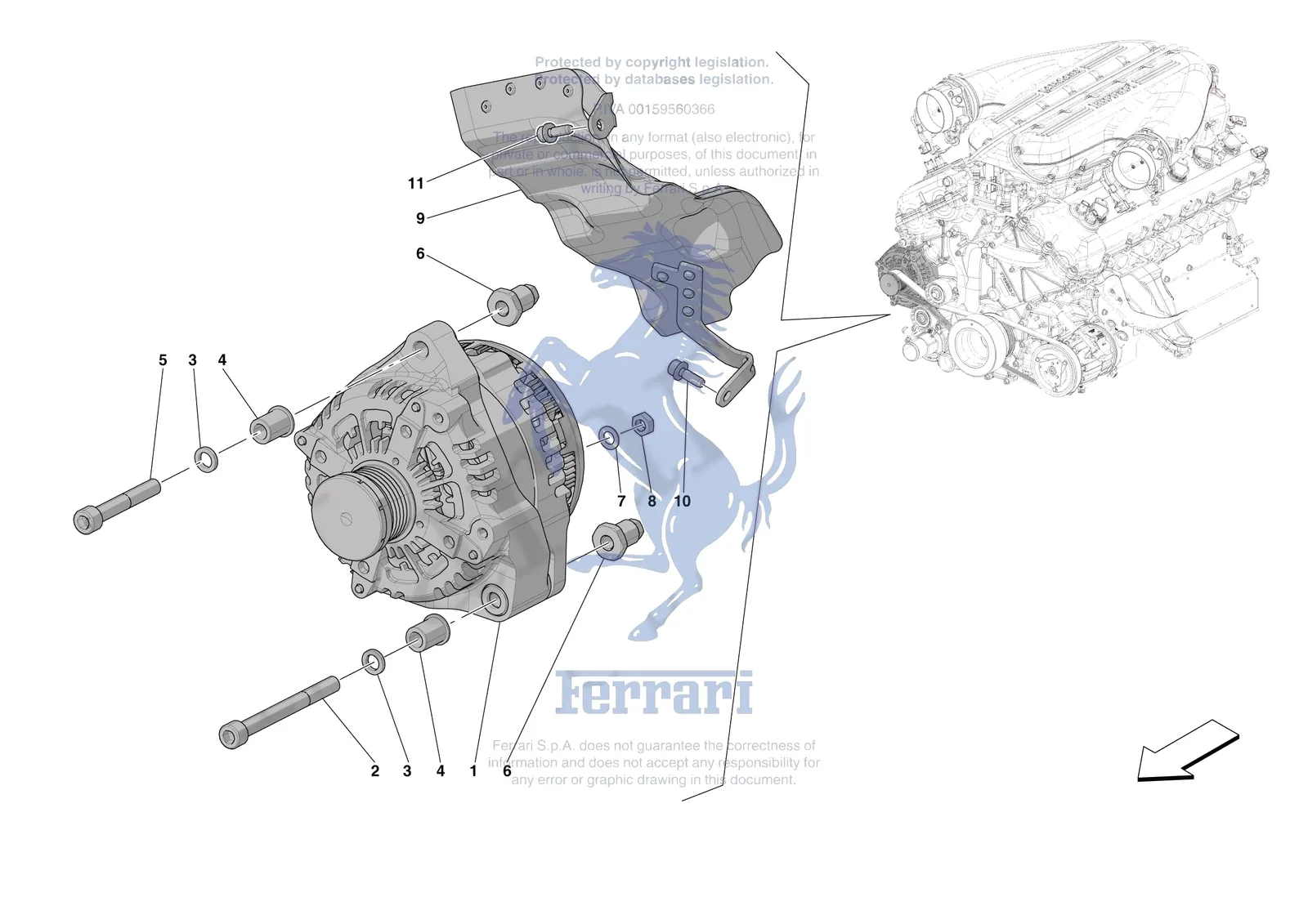 Ferrari 812 Competizione [ENGINE] - B.32 - ALTERNATOR exploded diagram