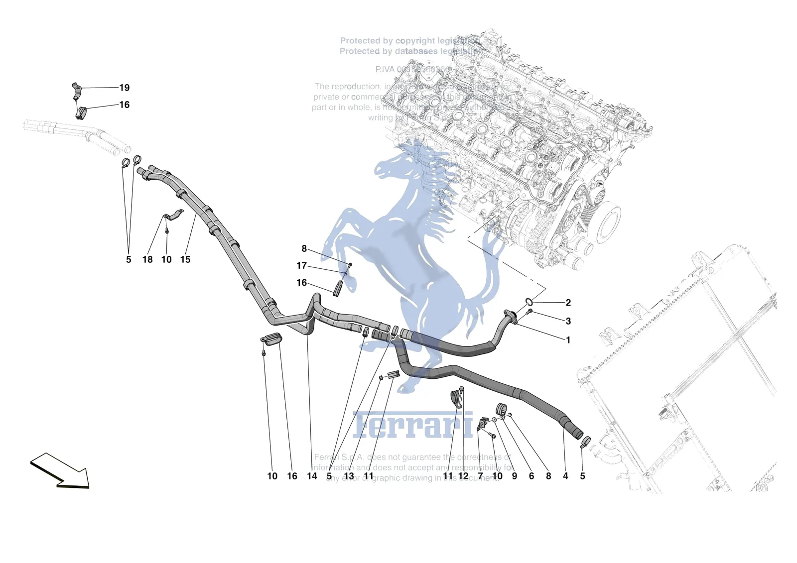 Ferrari 812 Competizione [GEARBOX] - C.03.01 - GEARBOX OIL HEAT EXCHANGER AND PIPES - FRONT-UNDERBODY PIPES exploded diagram