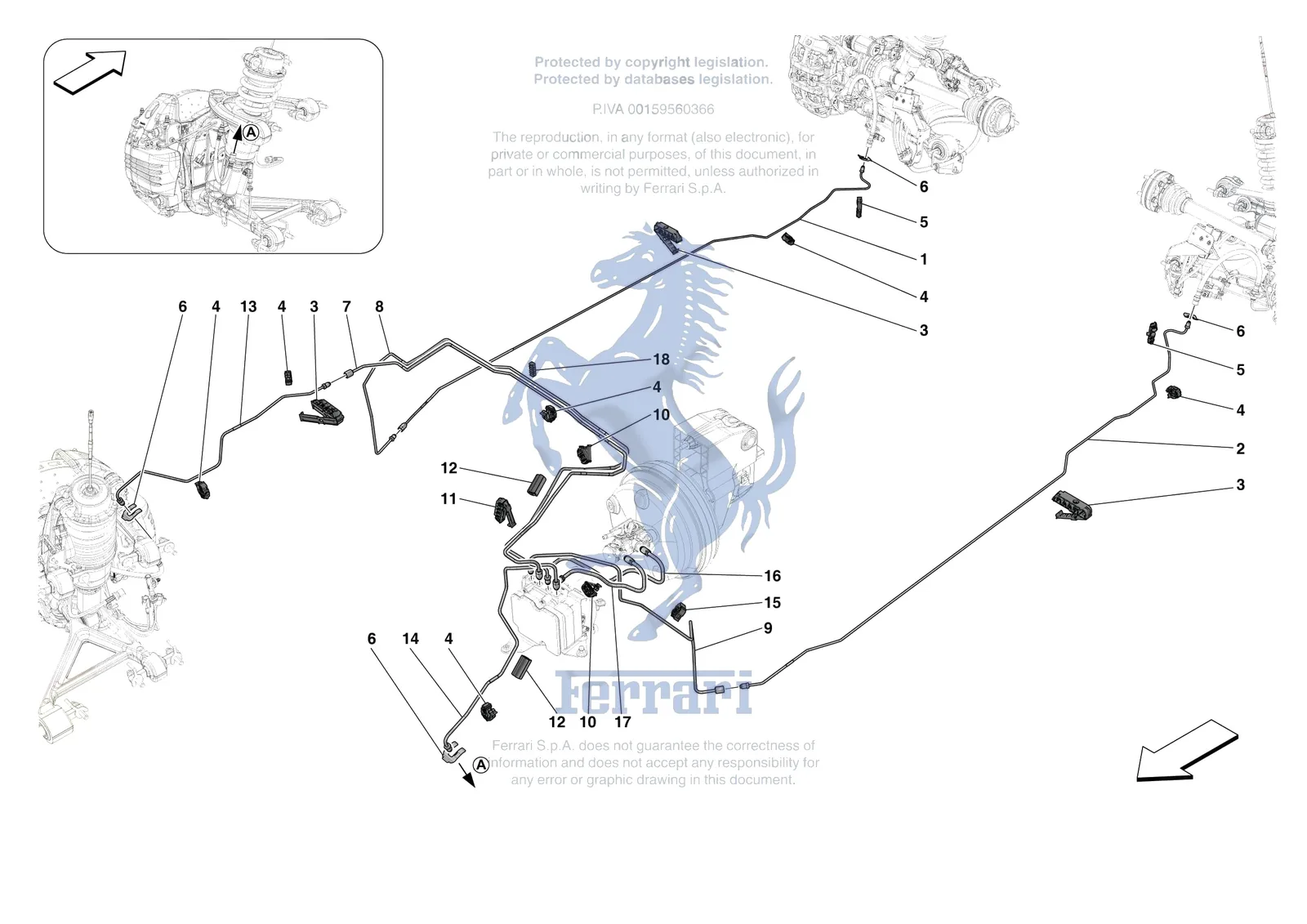 Ferrari 812 Competizione [MECHANICAL SYSTEM] - D.23.01 - HYDRAULIC BRAKE CONTROL PIPES -Not for RHD- exploded diagram