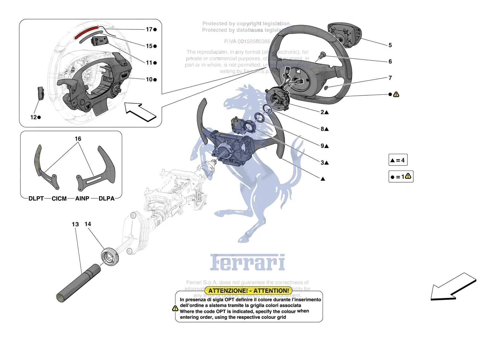 Ferrari 812 Competizione [MECHANICAL SYSTEM] - D.30.02 - STEERING WHEEL AND STEERING SYSTEM - STEERING WHEEL AND AIRBAG exploded diagram