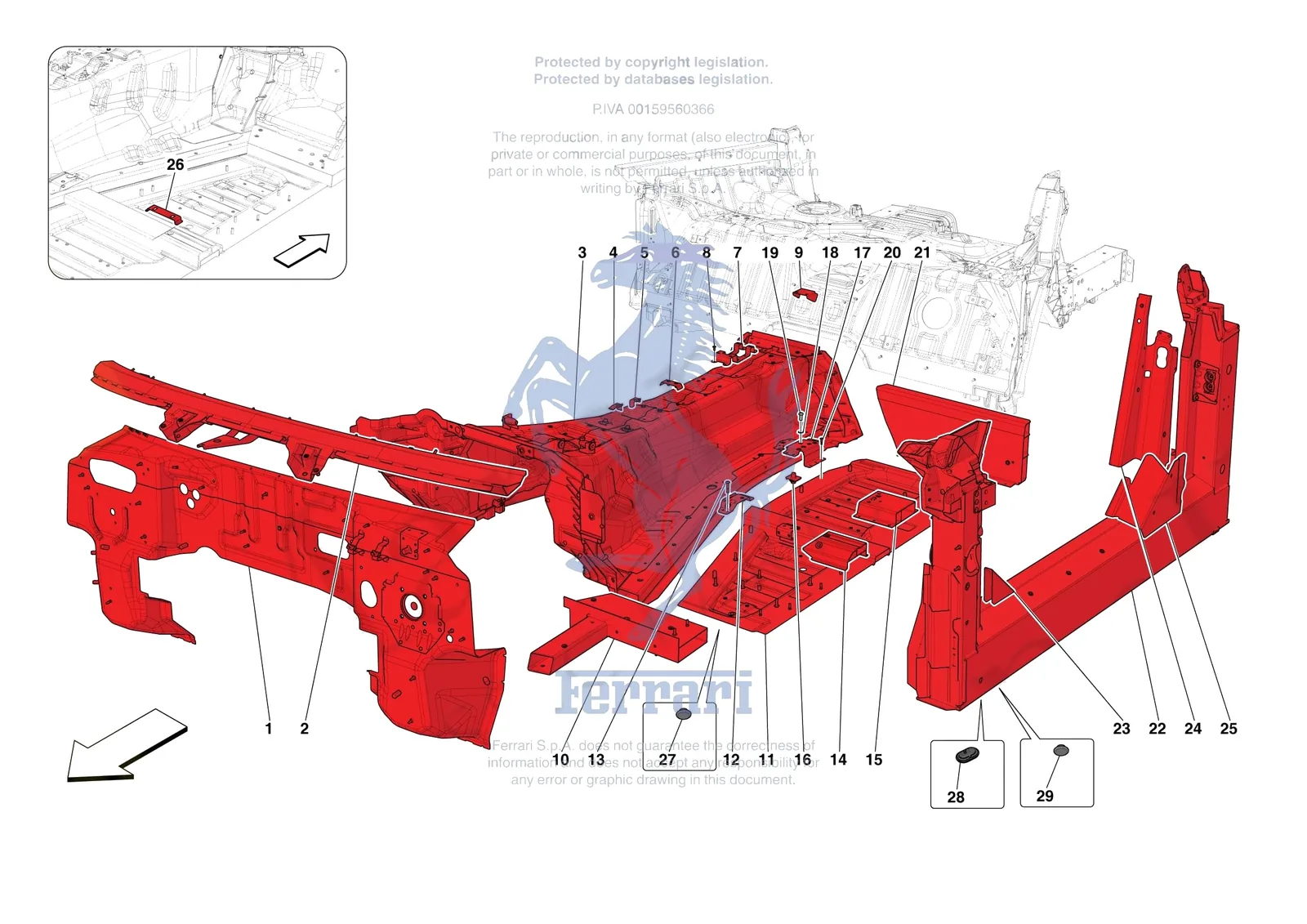 Ferrari 812 Competizione [VEHICLE TRIM] - E.01.02 - STRUCTURES AND ELEMENTS CENTRE OF VEHICLE exploded diagram