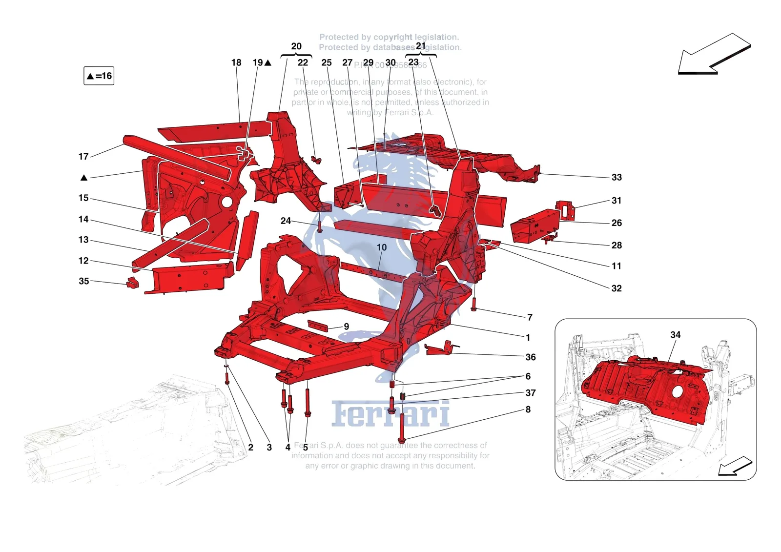 Ferrari 812 Competizione [VEHICLE TRIM] - E.01.03 - STRUCTURES AND ELEMENTS REAR OF VEHICLE exploded diagram