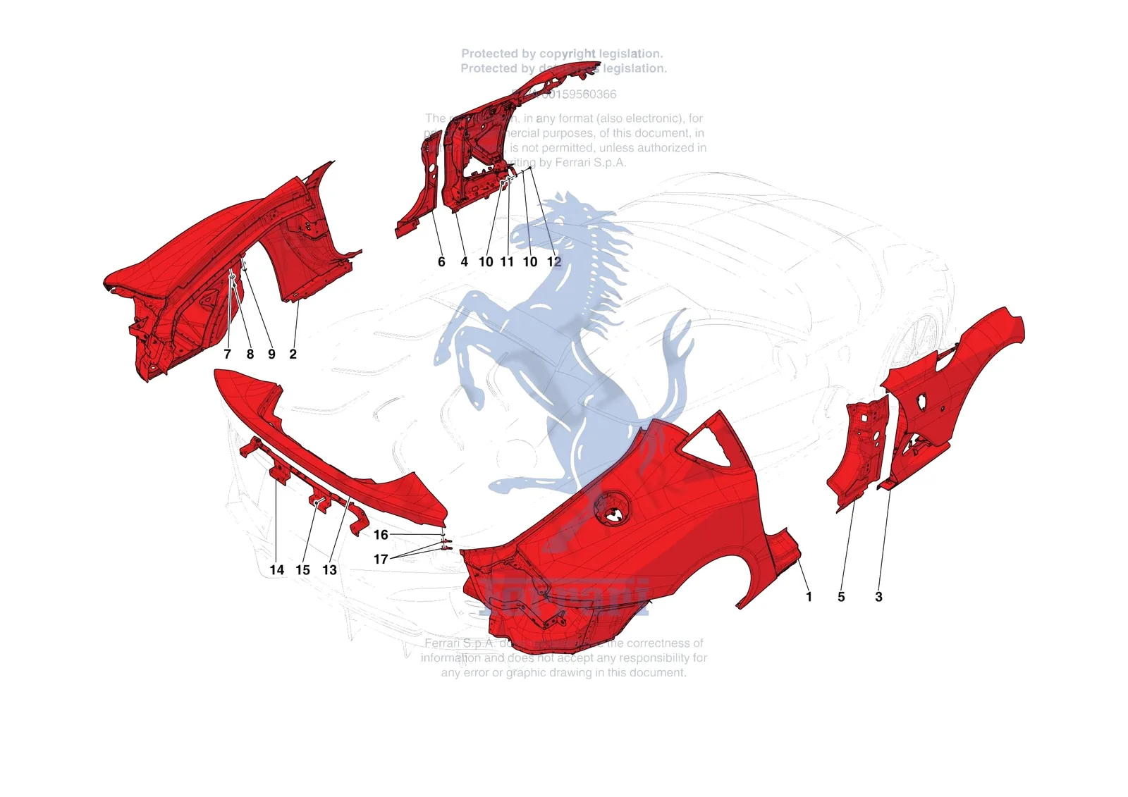 Ferrari 812 Competizione [VEHICLE TRIM] - E.02 - LATERAL OUTER BODYSHELL exploded diagram