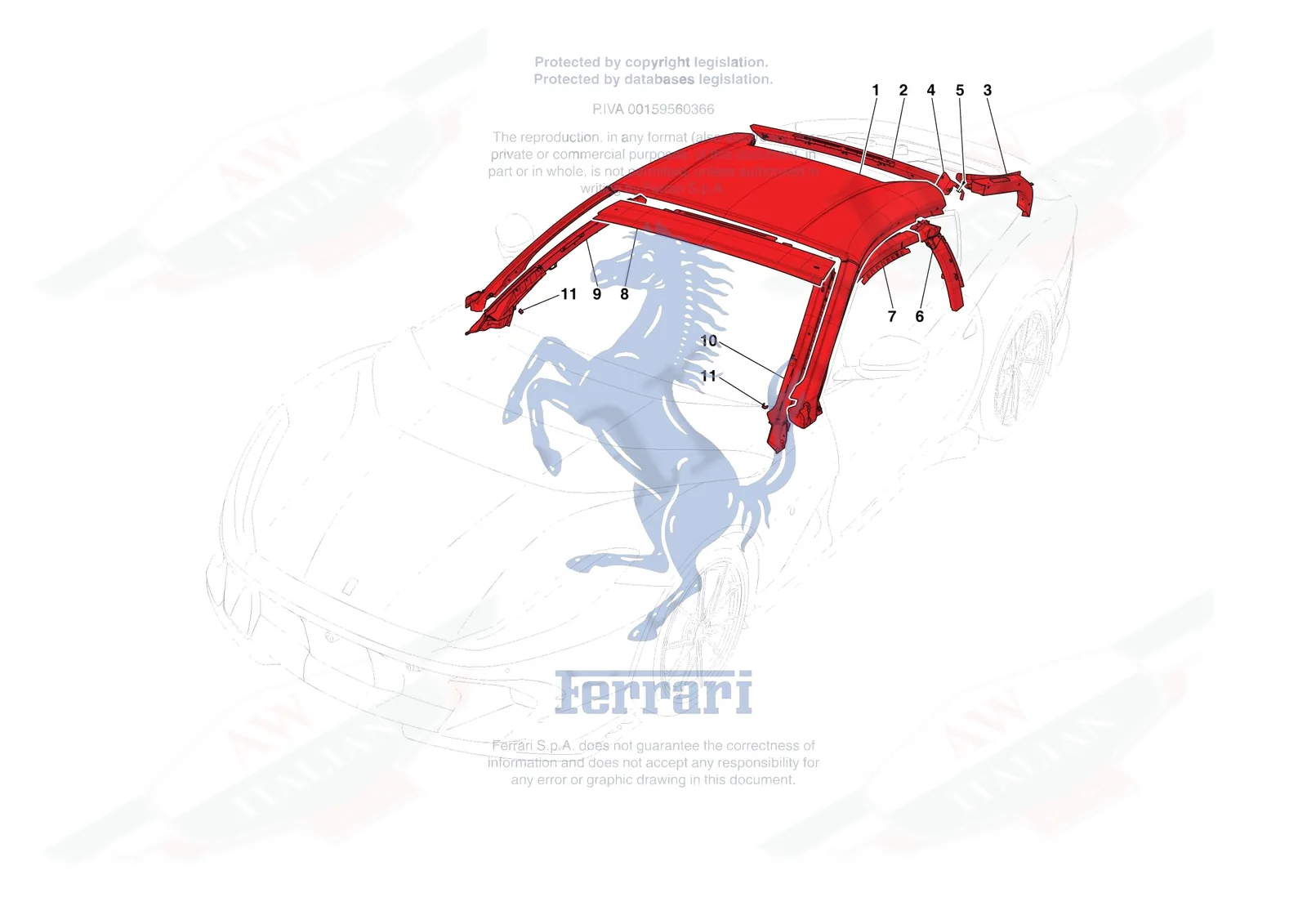 Ferrari 812 Competizione [VEHICLE TRIM] - E.03 - ROOF exploded diagram
