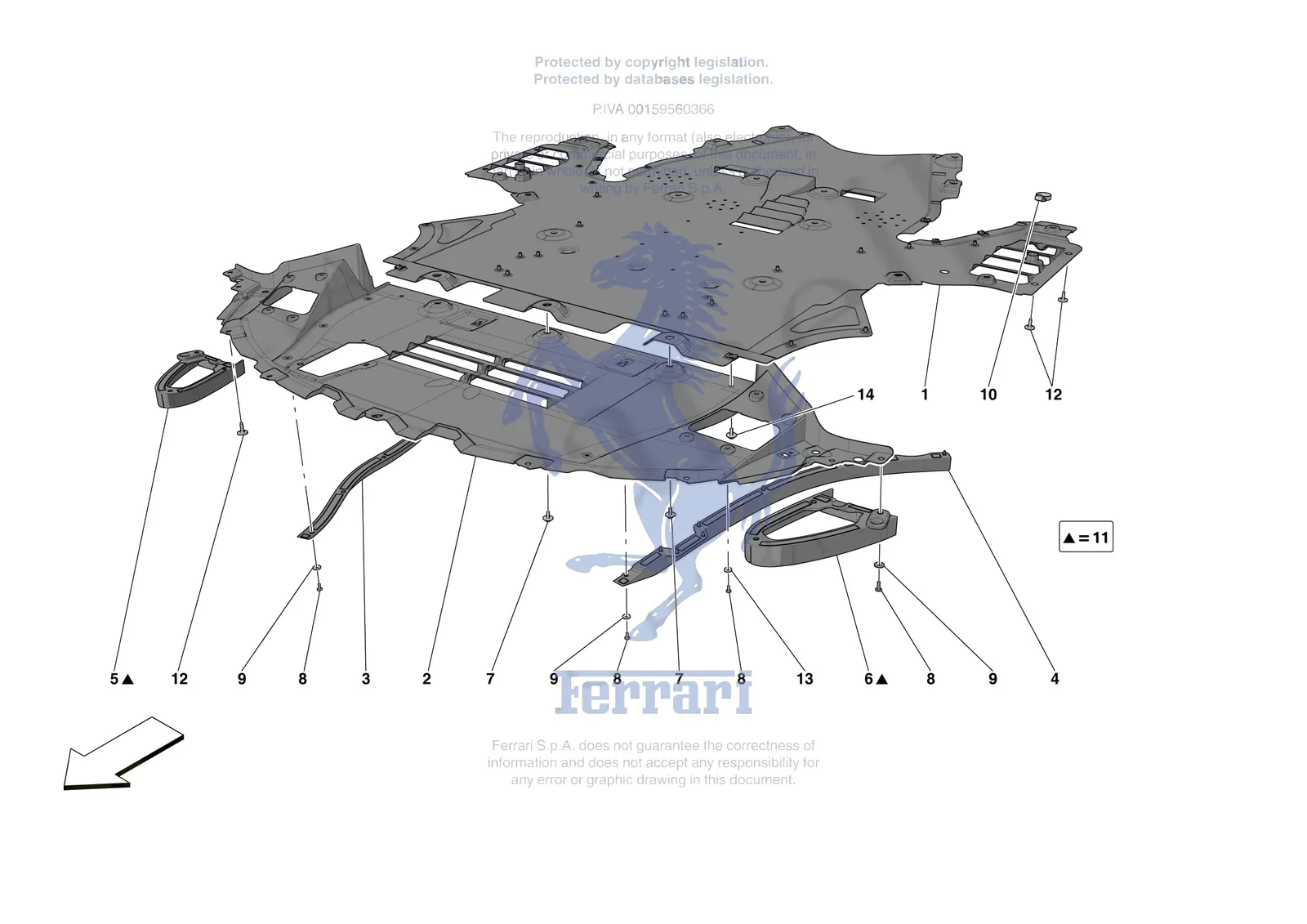 Ferrari 812 Competizione [VEHICLE TRIM] - E.14 - FRONT SHIELDS exploded diagram