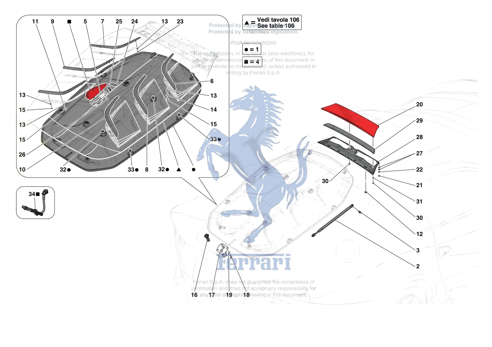 Ferrari 812 Competizione [VEHICLE TRIM] - E.36 - REAR LID TRIM exploded diagram