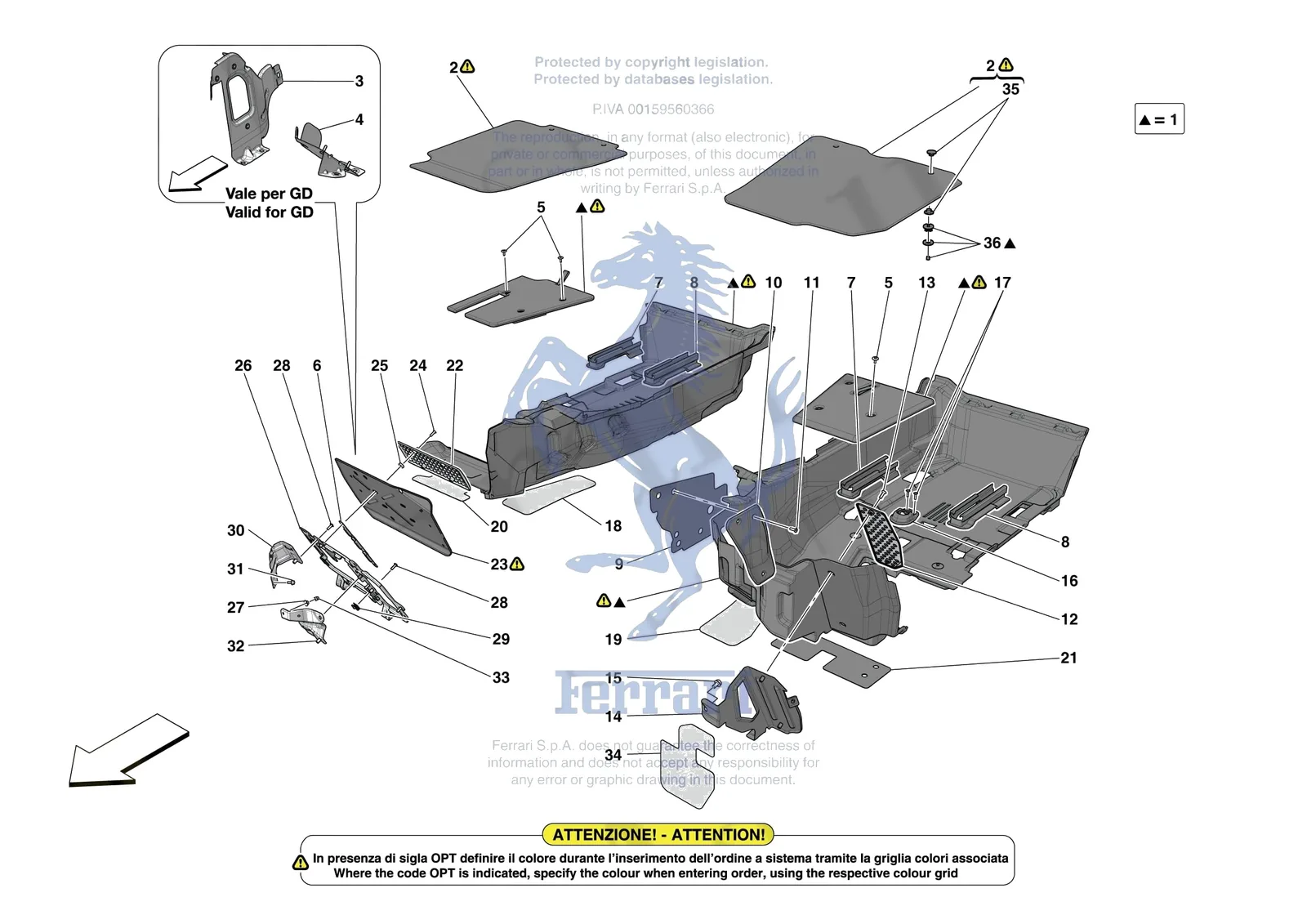 Ferrari 812 Competizione [VEHICLE TRIM] - E.44 - PASSENGER COMPARTMENT MATS exploded diagram