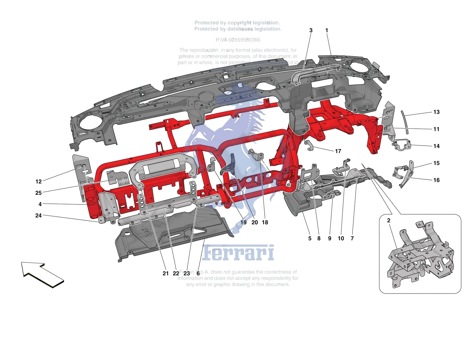 Ferrari 812 Competizione [VEHICLE TRIM] - E.47.02 - DASHBOARD - SUBSTRUCTURE -Applicable for RHD- exploded diagram