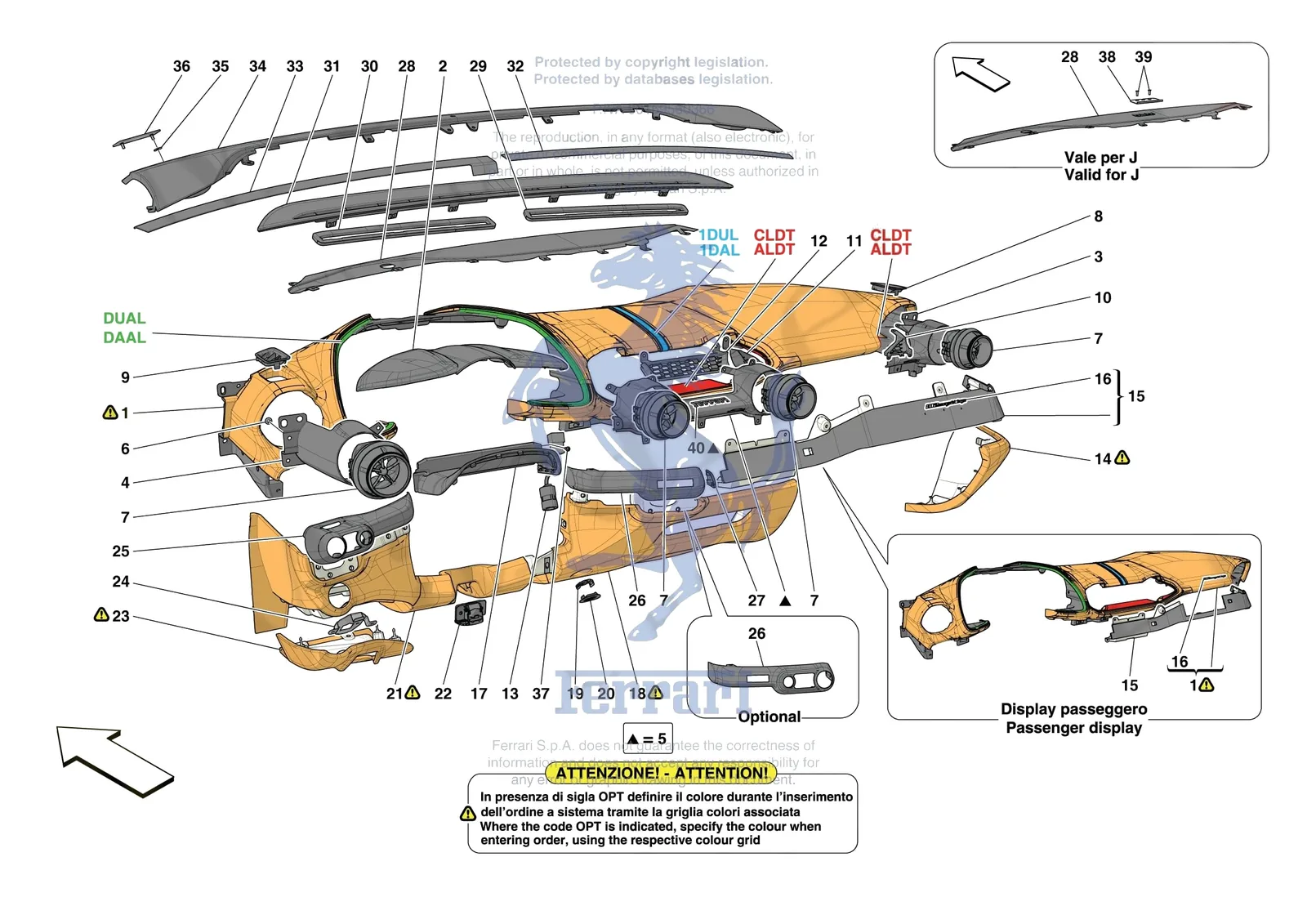 Ferrari 812 Competizione [VEHICLE TRIM] - E.47.03 - DASHBOARD - TRIM -Not for RHD- exploded diagram