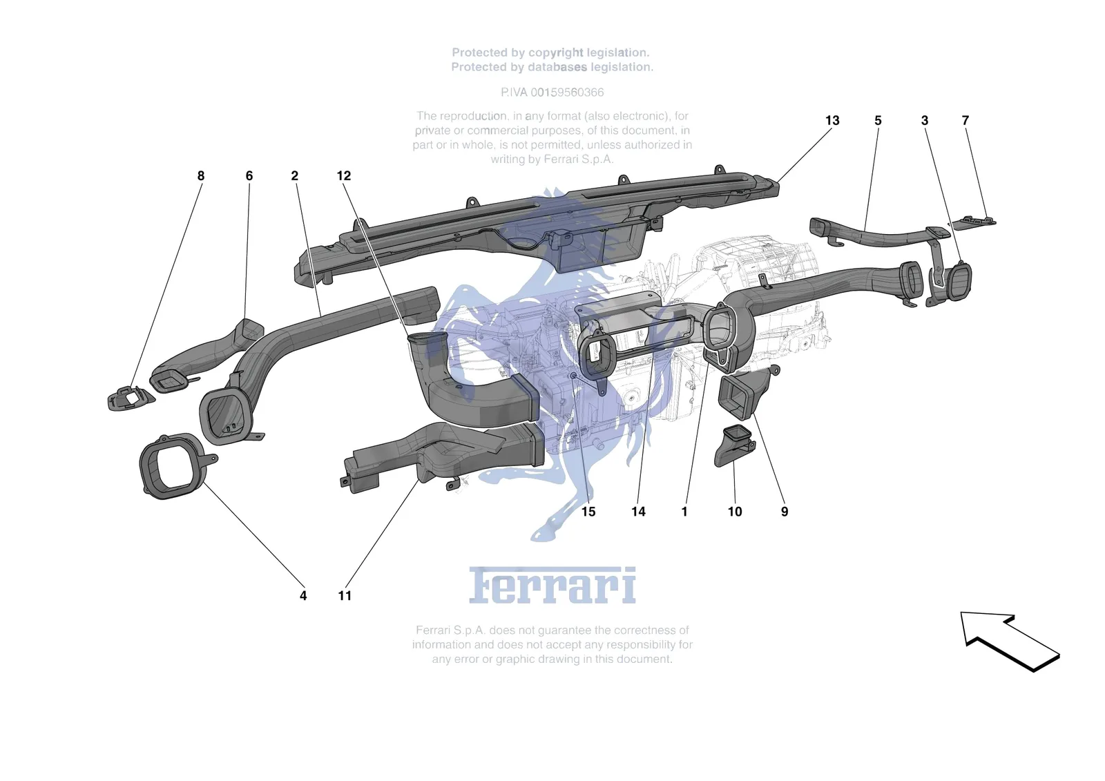Ferrari 812 Competizione [VEHICLE TRIM] - E.47.05 - DASHBOARD - DUCTS -Not for RHD- exploded diagram