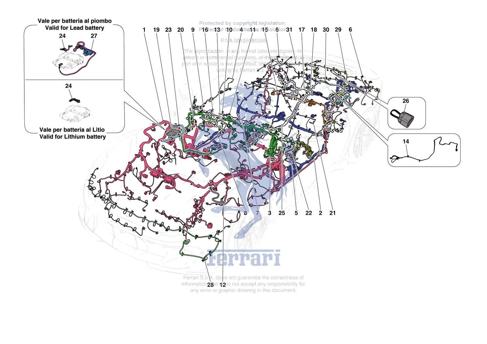 Ferrari 812 Competizione [ELECTRICAL SYSTEM] - F.7 - LOW VOLTAGE WIRING HARNESSES exploded diagram