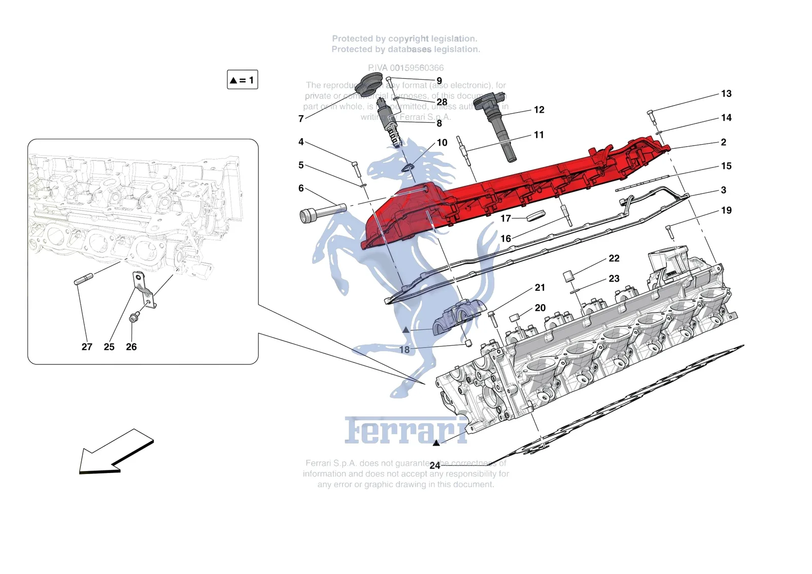 Ferrari 812 CompetizioneA [ENGINE] - B.08.01 - CYLINDER HEADS - RH HEAD exploded diagram