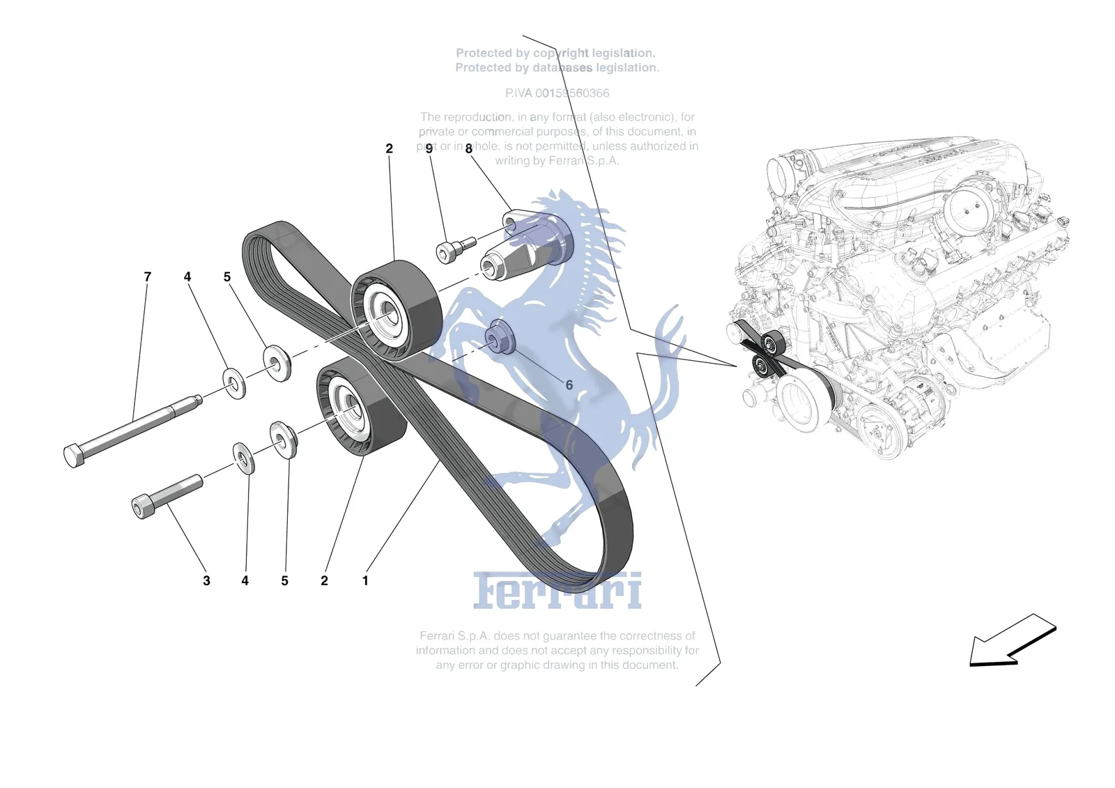 Ferrari 812 CompetizioneA [ENGINE] - B.33 - ALTERNATOR DRIVE exploded diagram