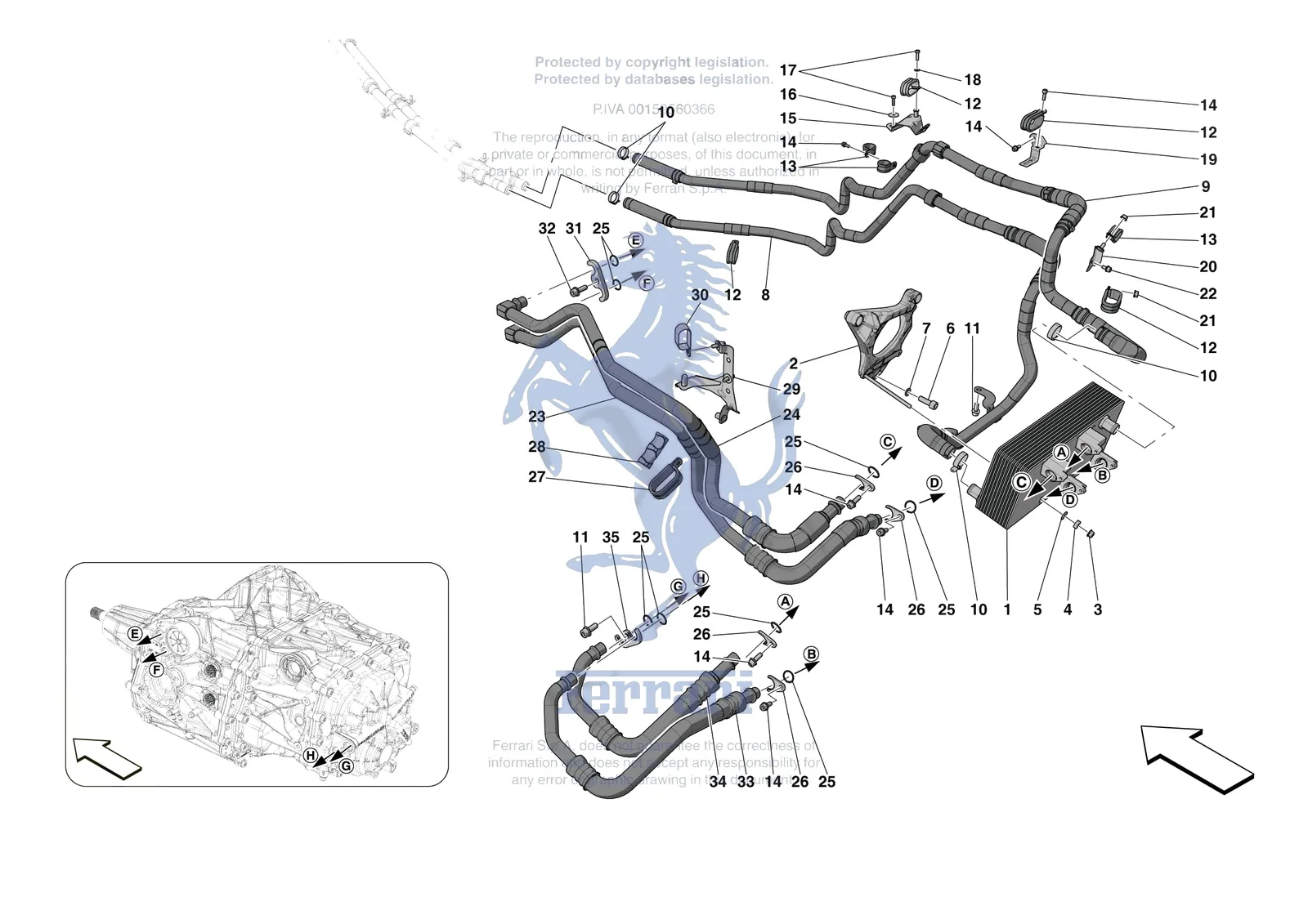 Ferrari 812 CompetizioneA [GEARBOX] - C.03.02 - GEARBOX OIL HEAT EXCHANGER AND PIPES - HEAT EXCHANGER AND REAR PIPES exploded diagram