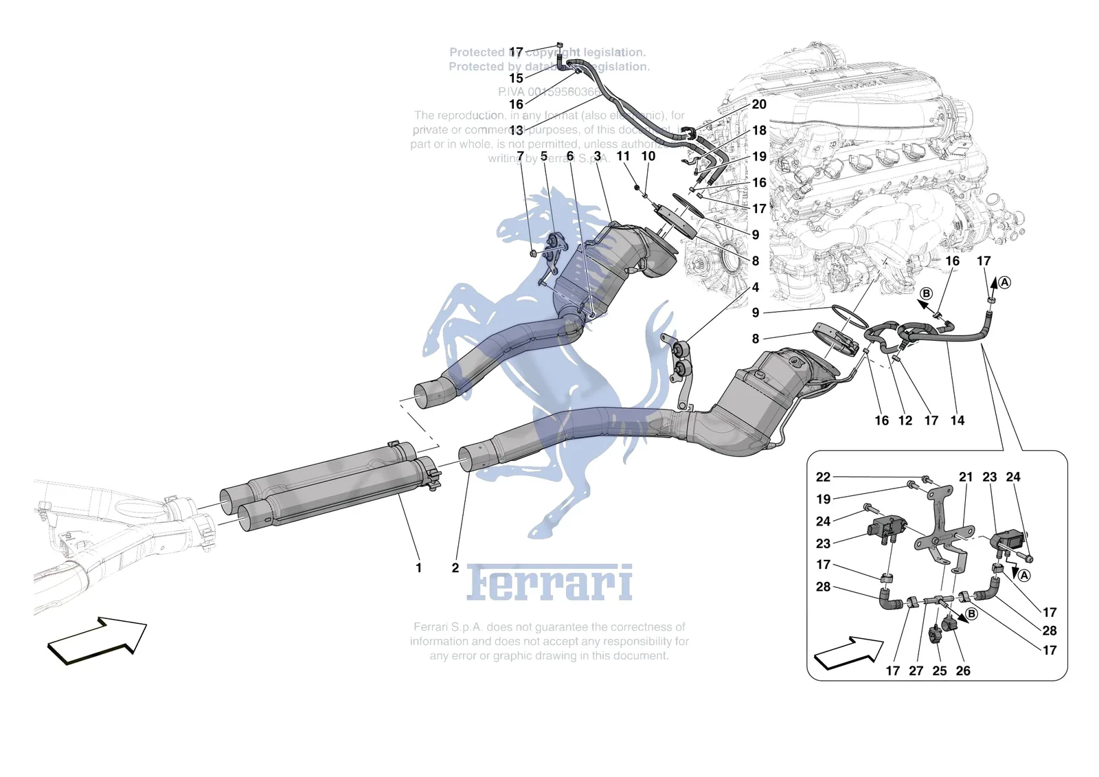Ferrari 812 CompetizioneA [MECHANICAL SYSTEM] - D.08.01 - EXHAUST SYSTEM - FRONT SECTION exploded diagram