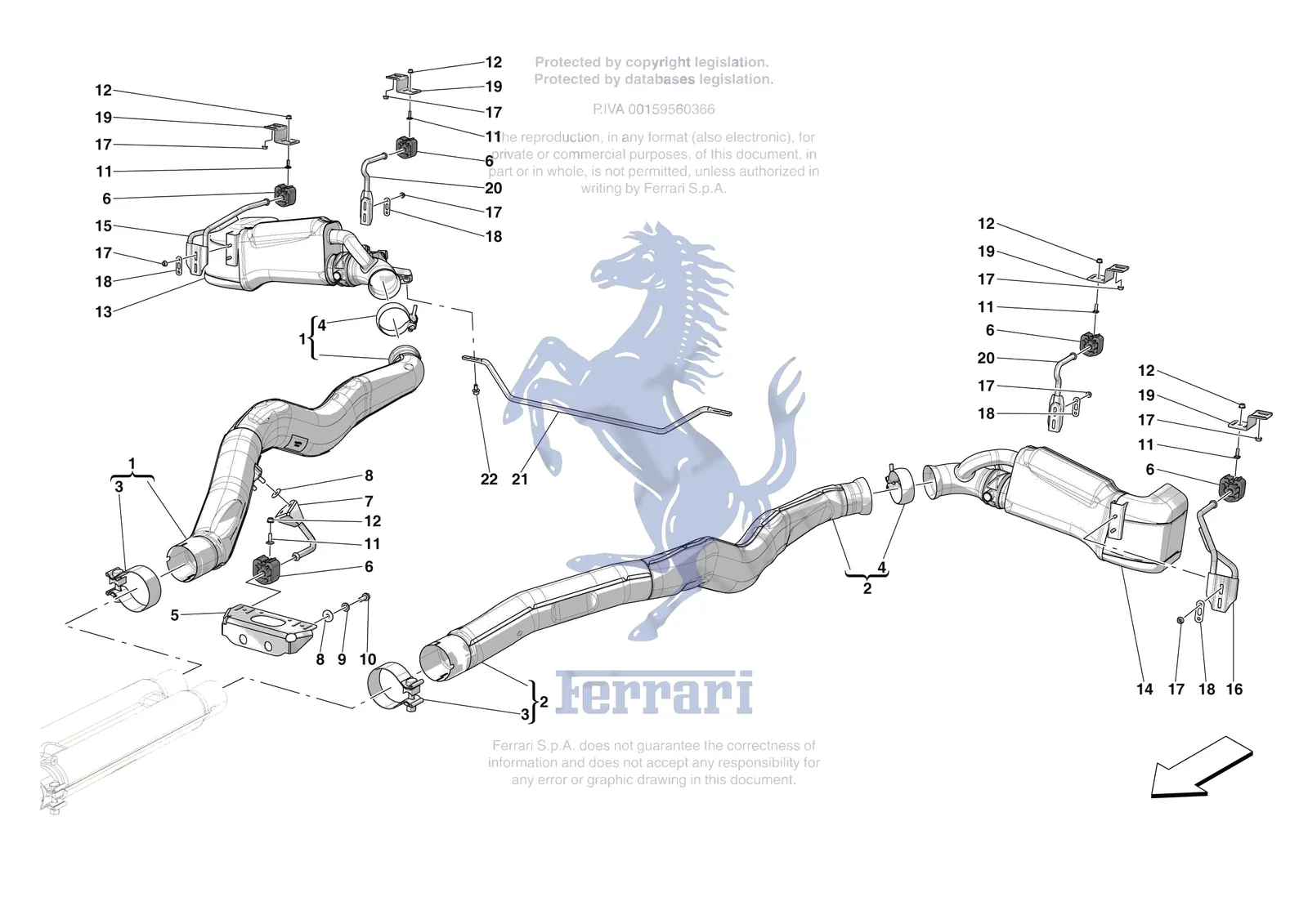 Ferrari 812 CompetizioneA [MECHANICAL SYSTEM] - D.08.02 - EXHAUST SYSTEM - REAR SECTION exploded diagram