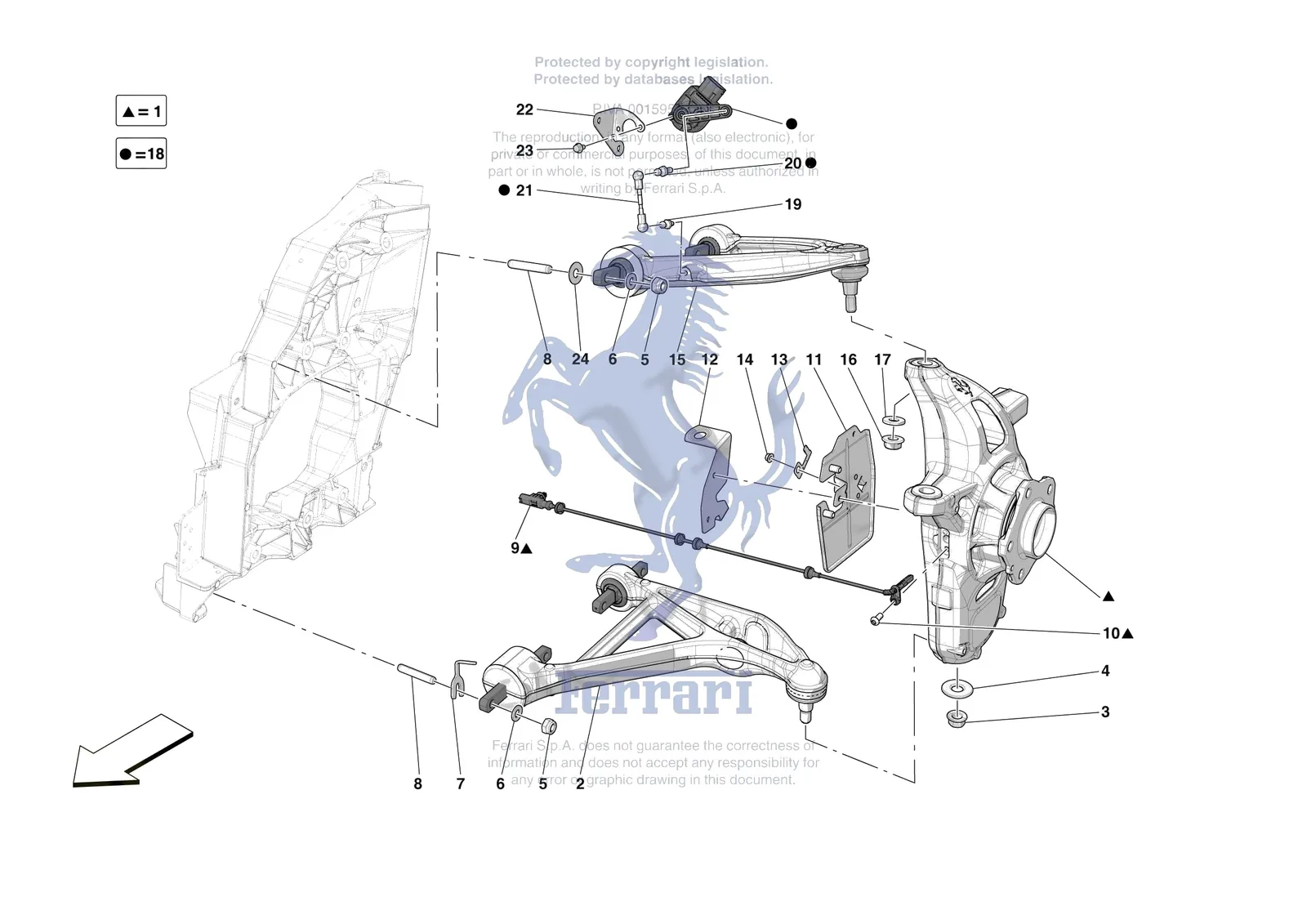 Ferrari 812 CompetizioneA [MECHANICAL SYSTEM] - D.25.02 - FRONT SUSPENSION - ARMS exploded diagram